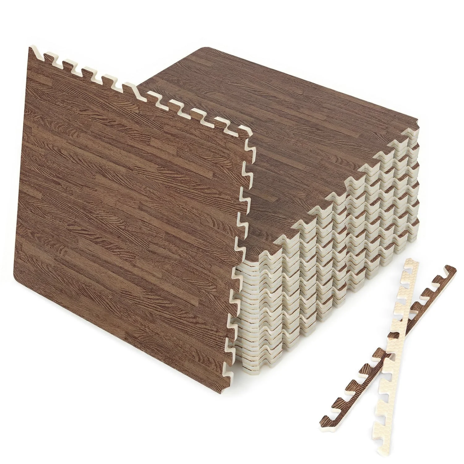 25 Tiles Wood Grain Foam Floor Mats, Brown