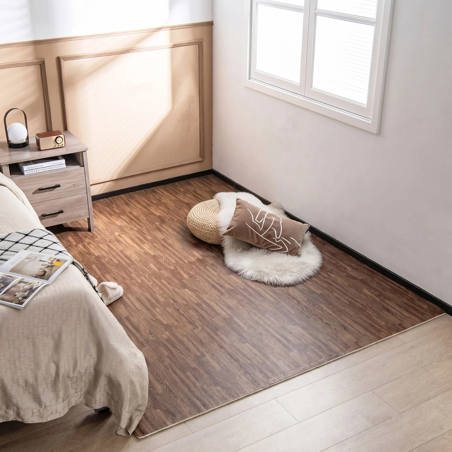 25 Tiles Wood Grain Foam Floor Mats, Brown - Image 3