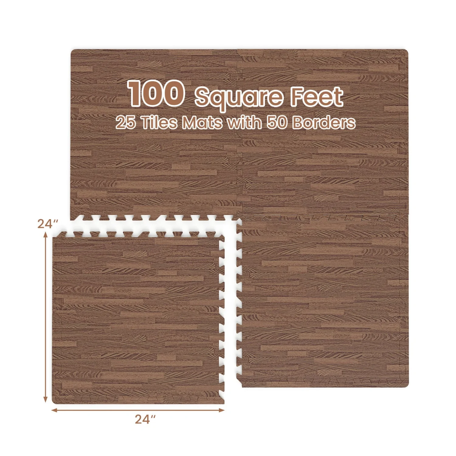25 Tiles Wood Grain Foam Floor Mats, Brown - Image 4