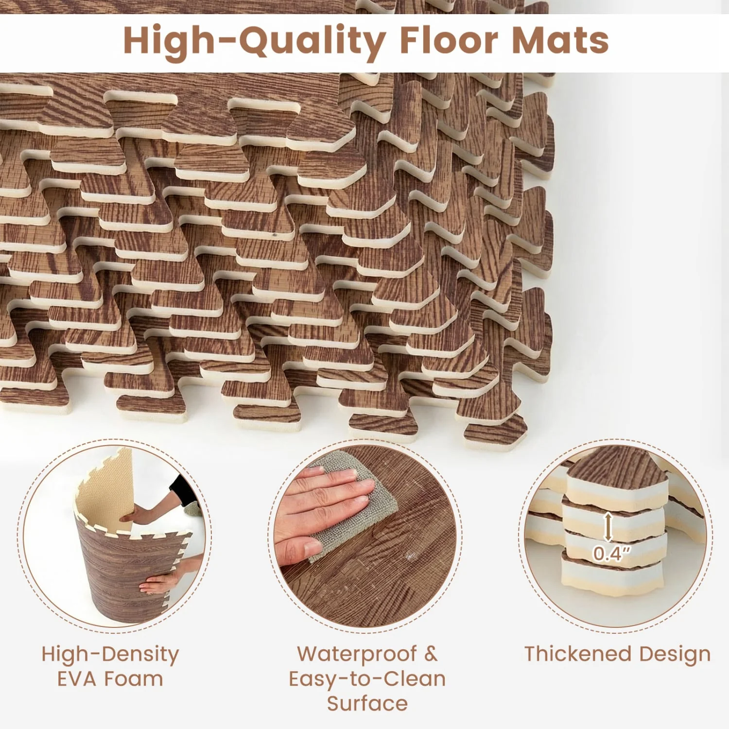 25 Tiles Wood Grain Foam Floor Mats, Brown - Image 6