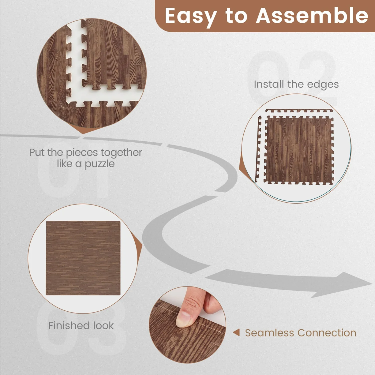 25 Tiles Wood Grain Foam Floor Mats, Brown - Image 7