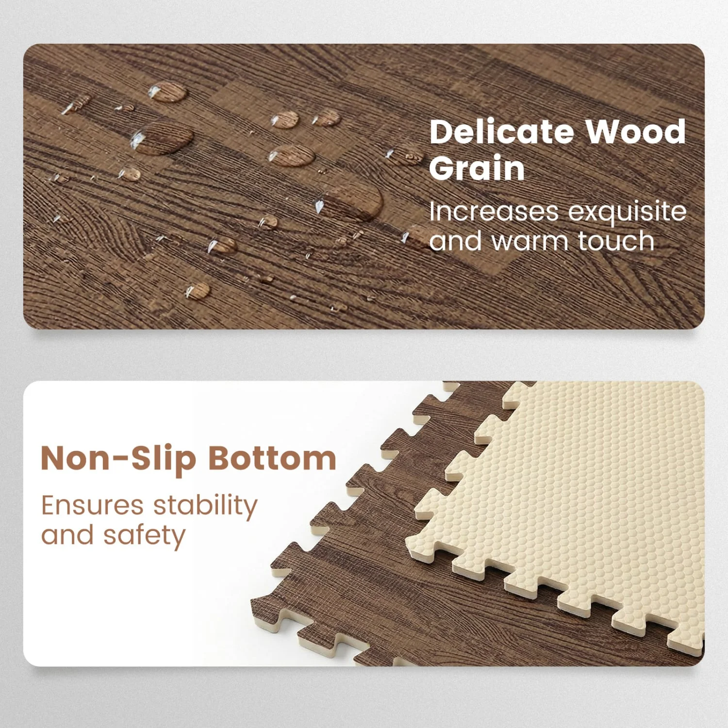 25 Tiles Wood Grain Foam Floor Mats, Brown - Image 8