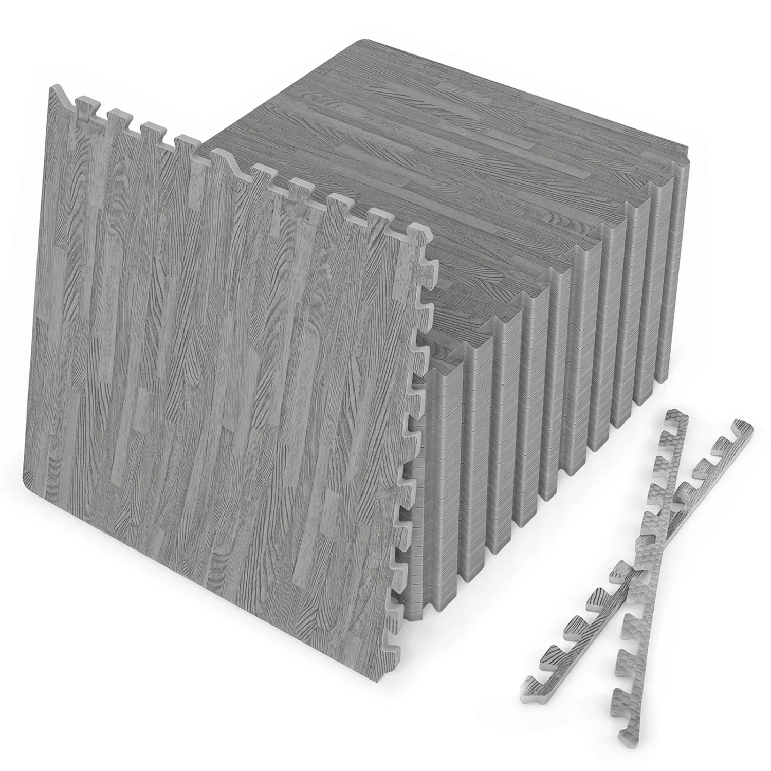 25 Tiles Wood Grain Foam Floor Mats, Gray