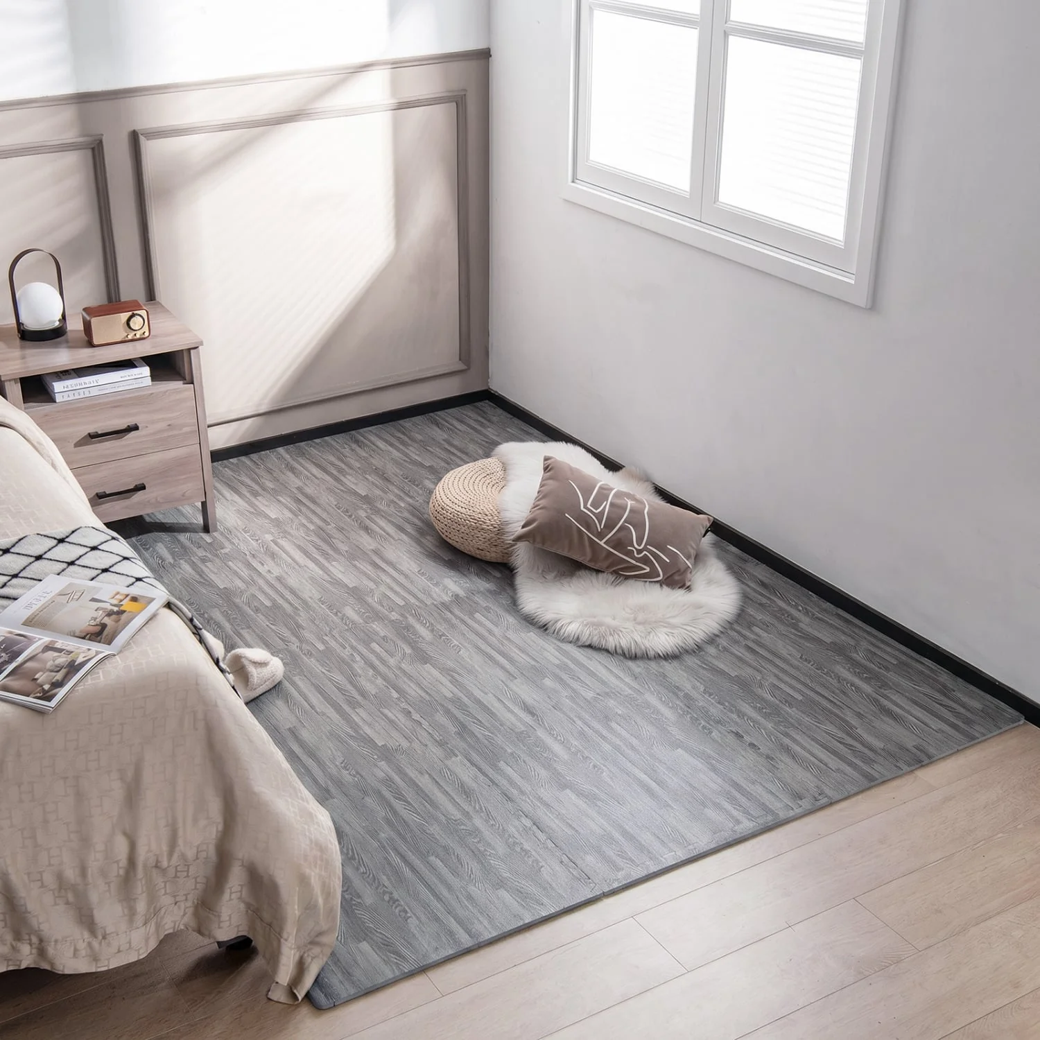 25 Tiles Wood Grain Foam Floor Mats, Gray - Image 3