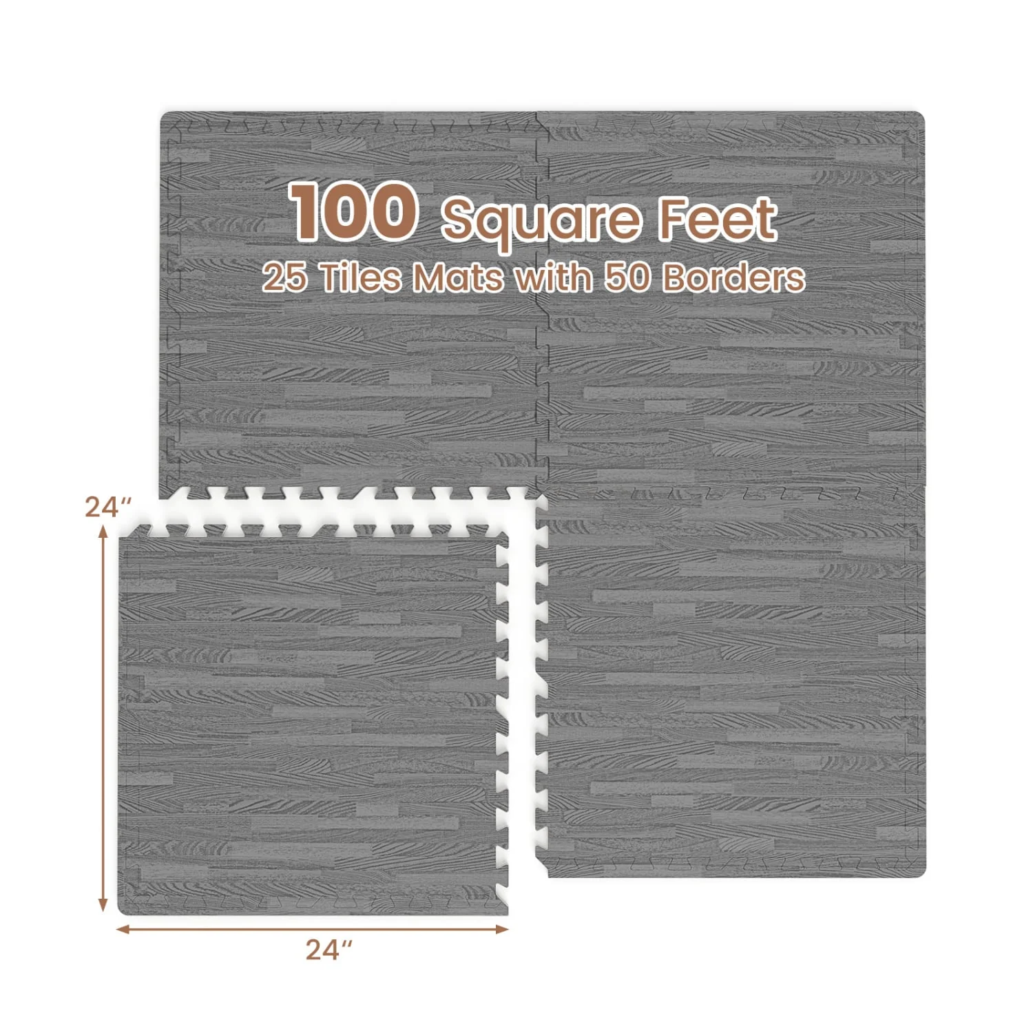 25 Tiles Wood Grain Foam Floor Mats, Gray - Image 5