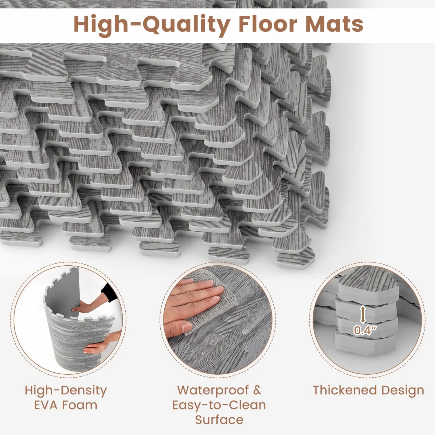 25 Tiles Wood Grain Foam Floor Mats, Gray - Image 6