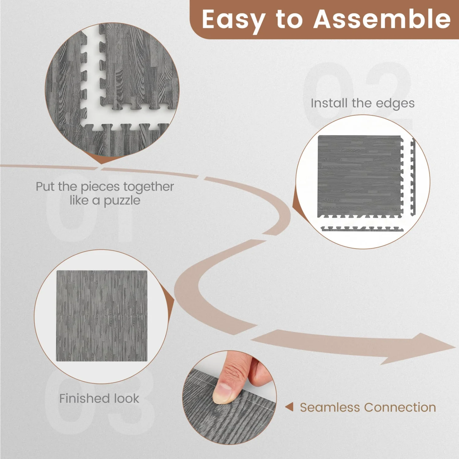 25 Tiles Wood Grain Foam Floor Mats, Gray - Image 7