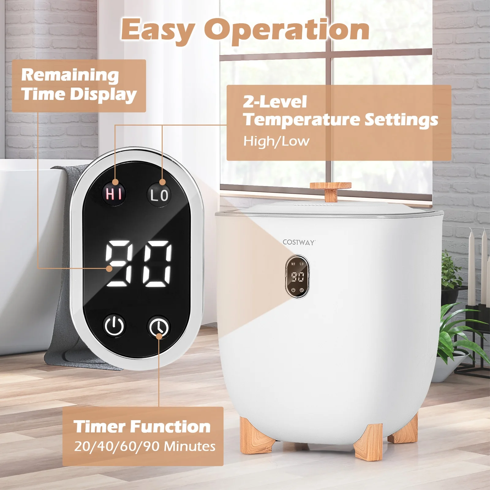 25L Towel Warmer Bucket, 2 Temperature Settings, Auto Shut Off, White - Image 8