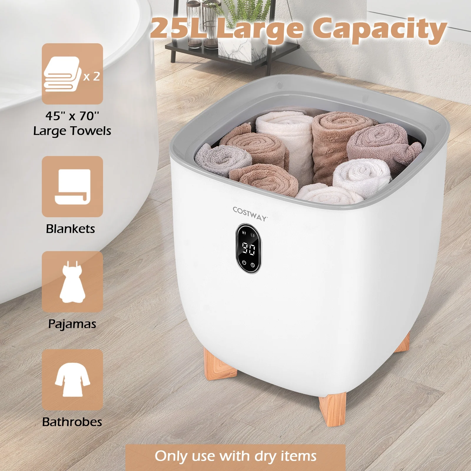 25L Towel Warmer Bucket, 2 Temperature Settings, Auto Shut Off, White - Image 9