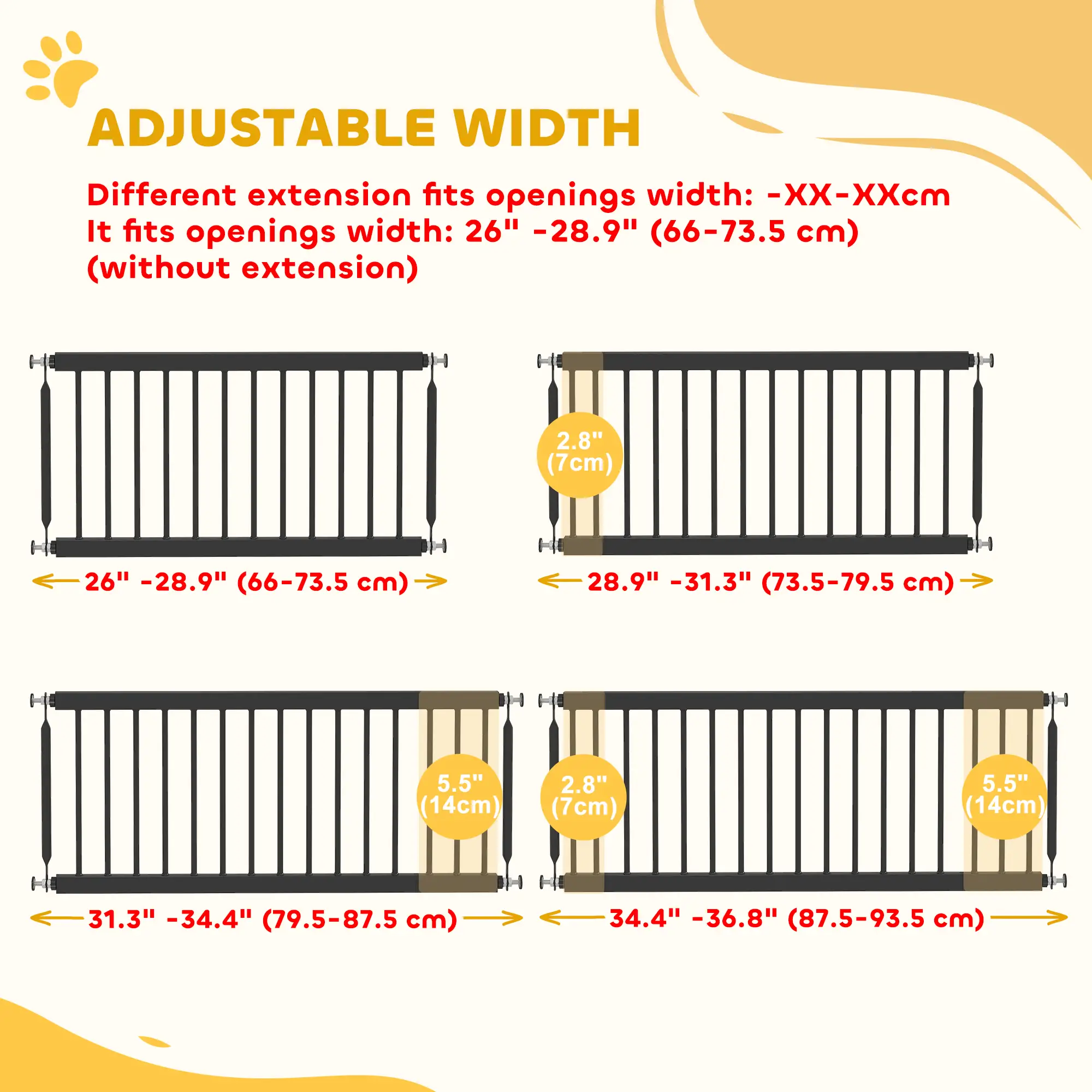 26"-37" Dog Gate, Adjustable Pet Gate, 14" Tall, Black - Image 5