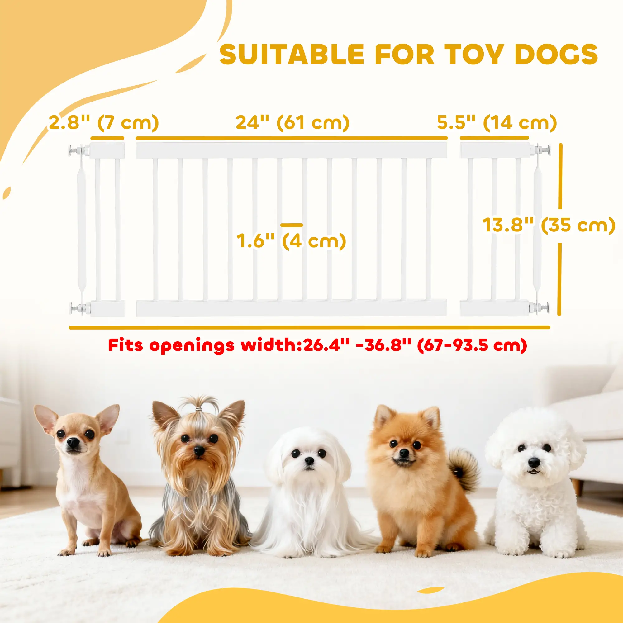 26"-37" Dog Gate, Adjustable Pet Gate, 14" Tall, White - Image 3