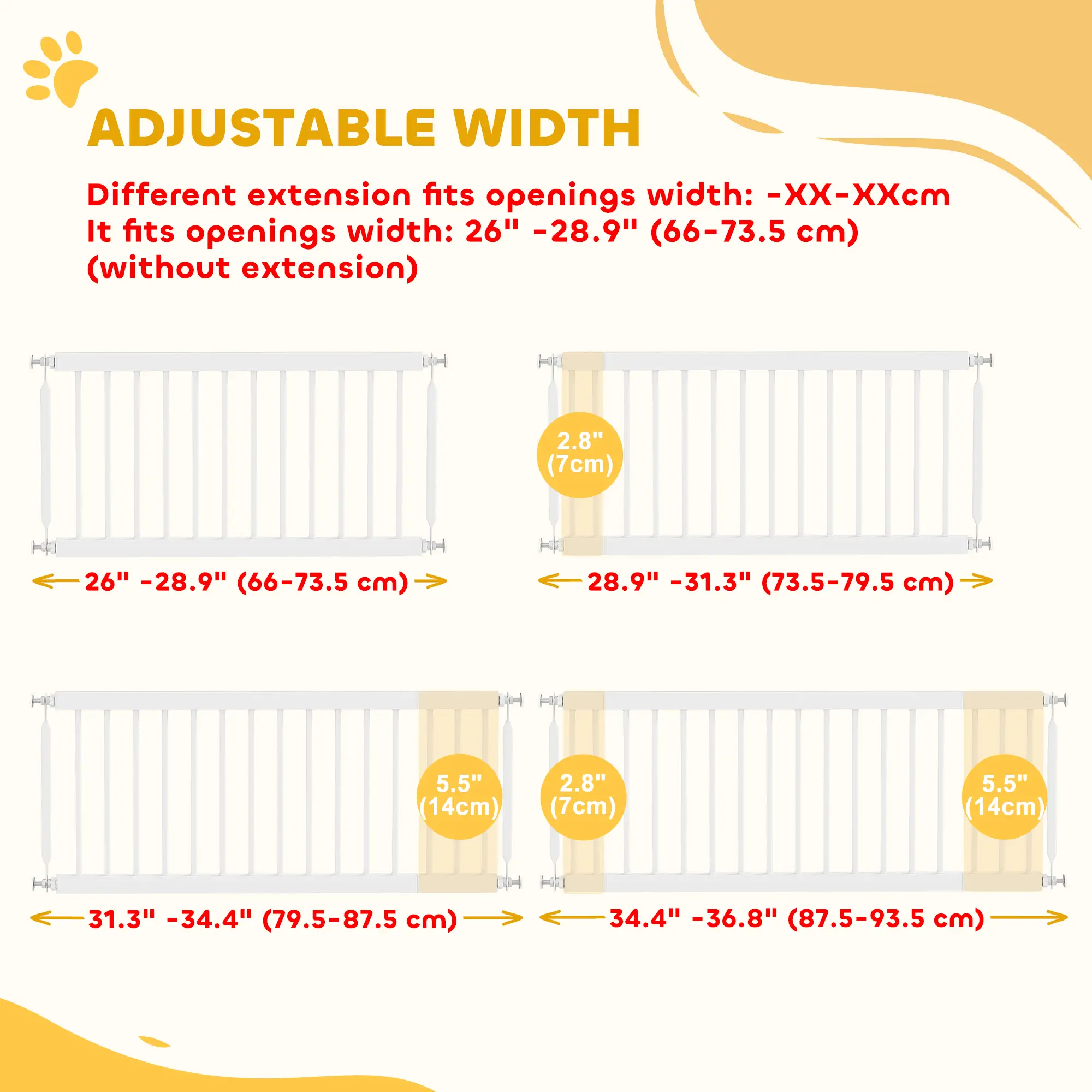 26"-37" Dog Gate, Adjustable Pet Gate, 14" Tall, White - Image 5