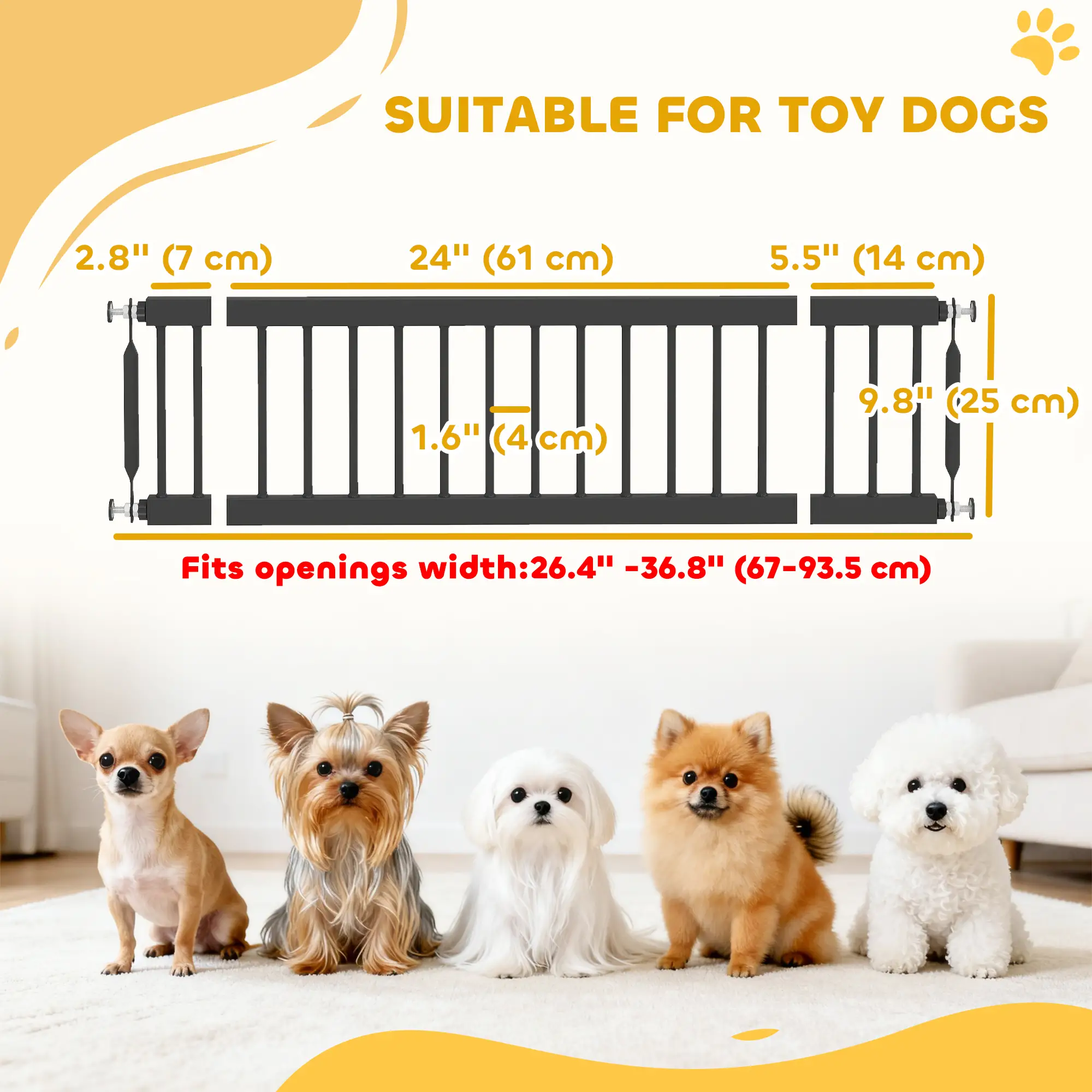 26"-37" Dog Gate, Adjustable Pet Gate, Pressure Mount Kit, Black - Image 3