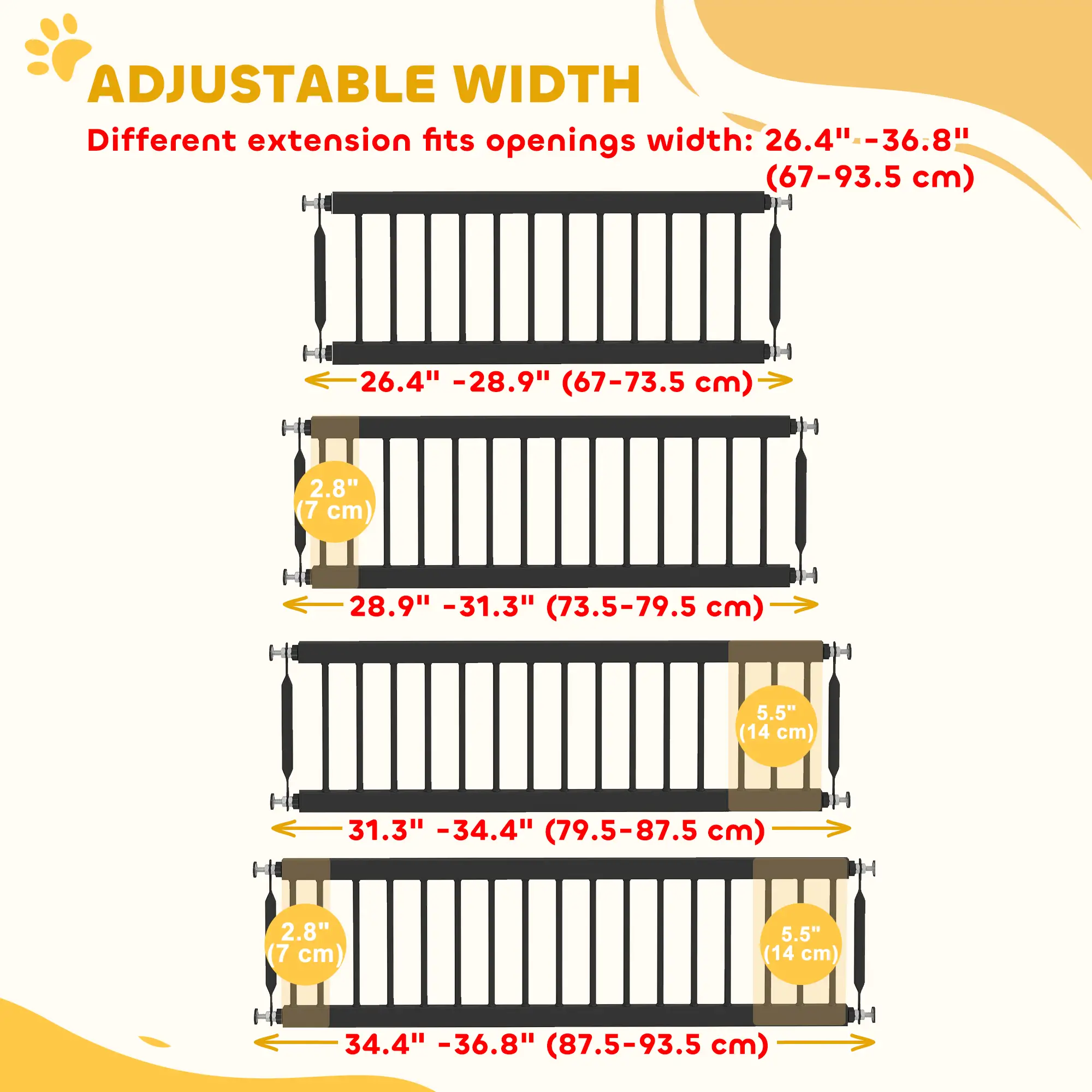 26"-37" Dog Gate, Adjustable Pet Gate, Pressure Mount Kit, Black - Image 5