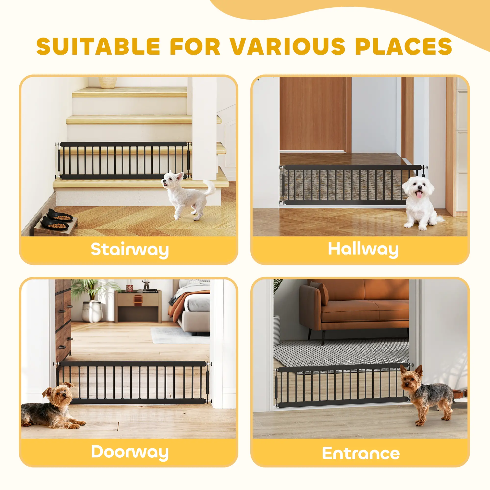 26"-37" Dog Gate, Adjustable Pet Gate, Pressure Mount Kit, Black - Image 9