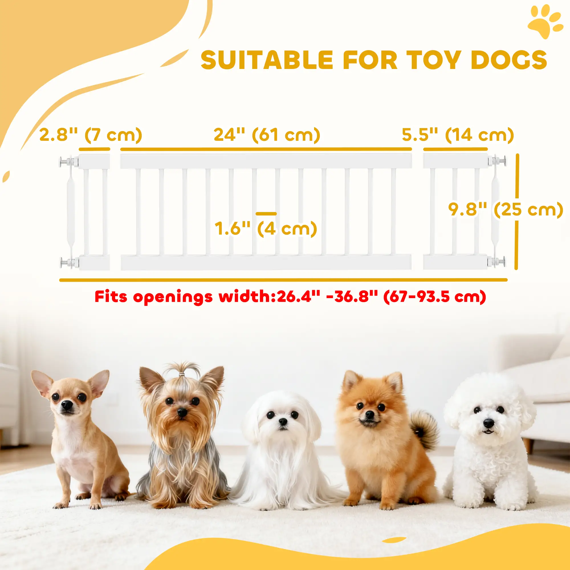26"-37" Dog Gate, Adjustable Pet Gate, White - Image 3