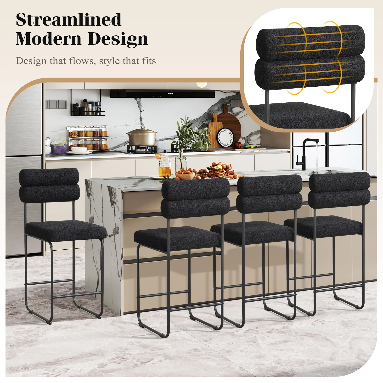 26 Inch Counter Height Bar Stools, Set of 2, Metal Frame, Footrest, Black - Image 10