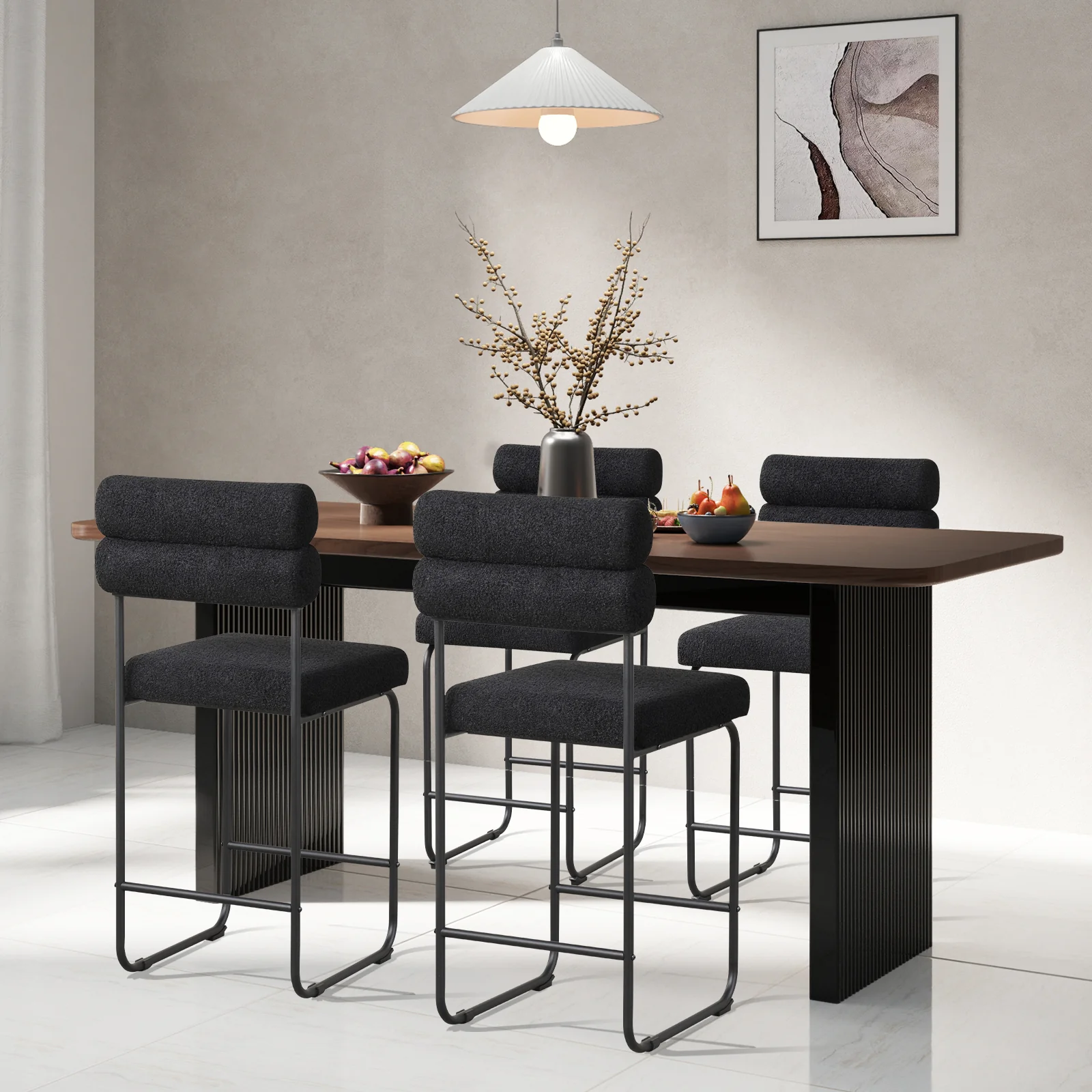 26 Inch Counter Height Bar Stools, Set of 2, Metal Frame, Footrest, Black - Image 3