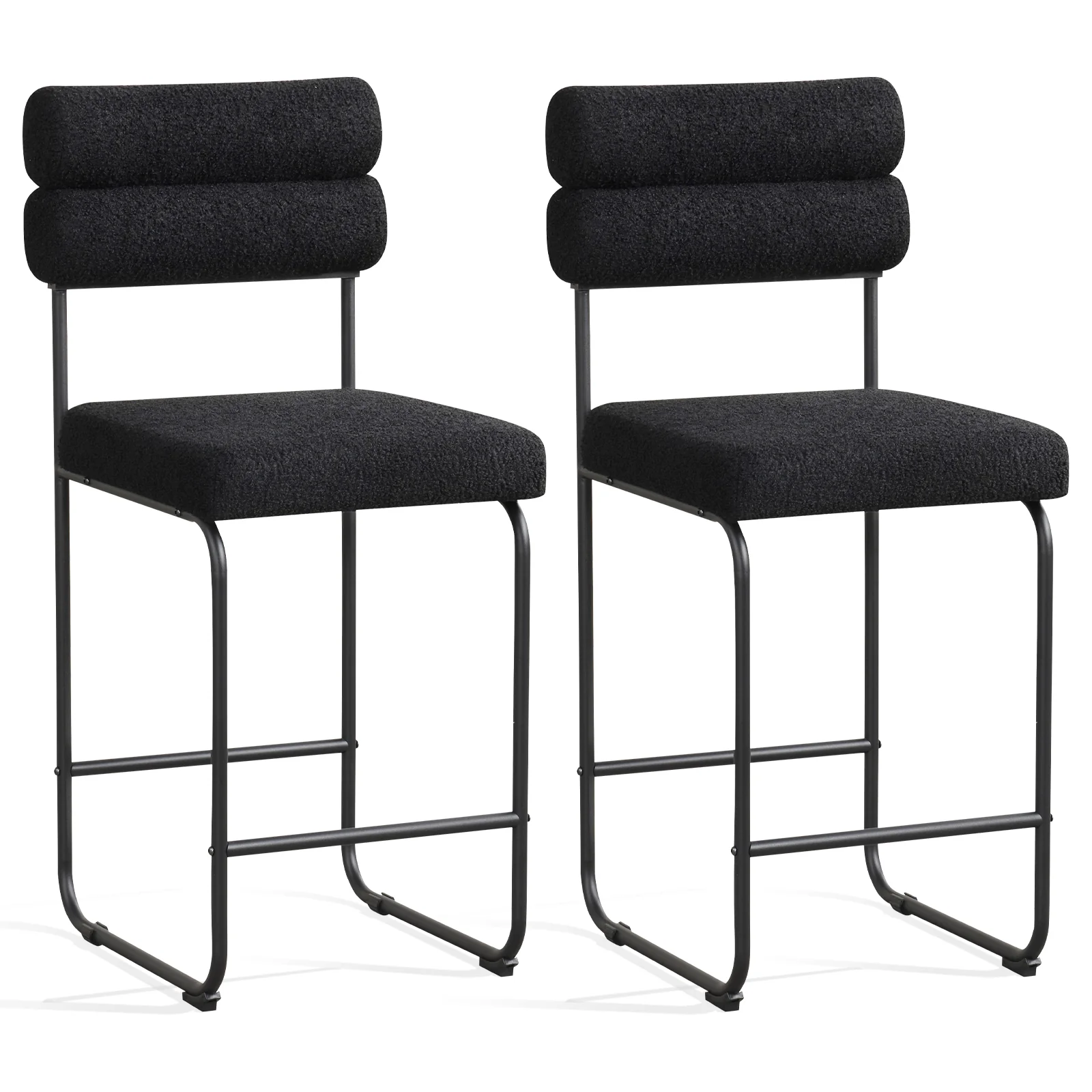 26 Inch Counter Height Bar Stools, Set of 2, Metal Frame, Footrest, Black - Image 4