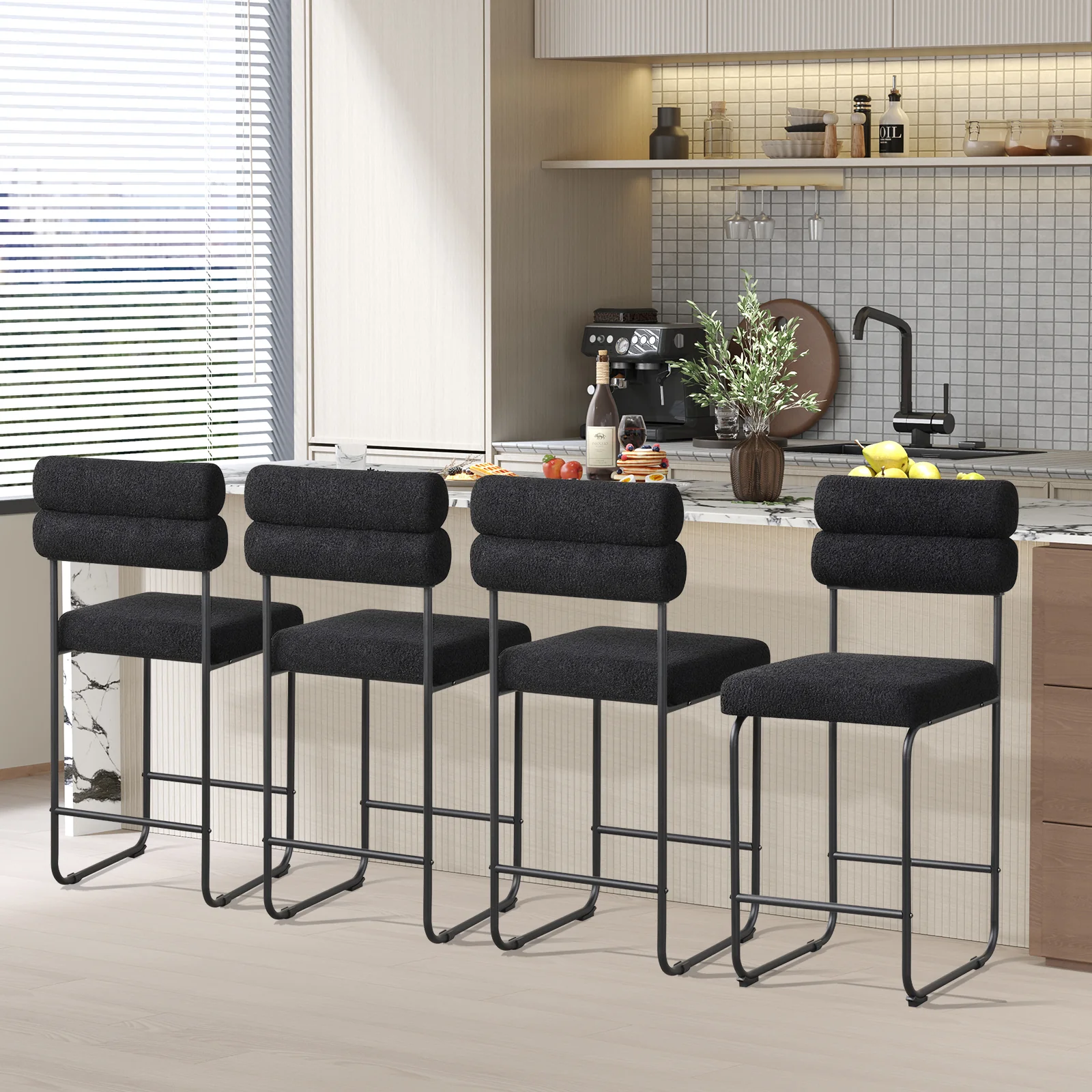 26 Inch Counter Height Bar Stools, Set of 2, Metal Frame, Footrest, Black - Image 6