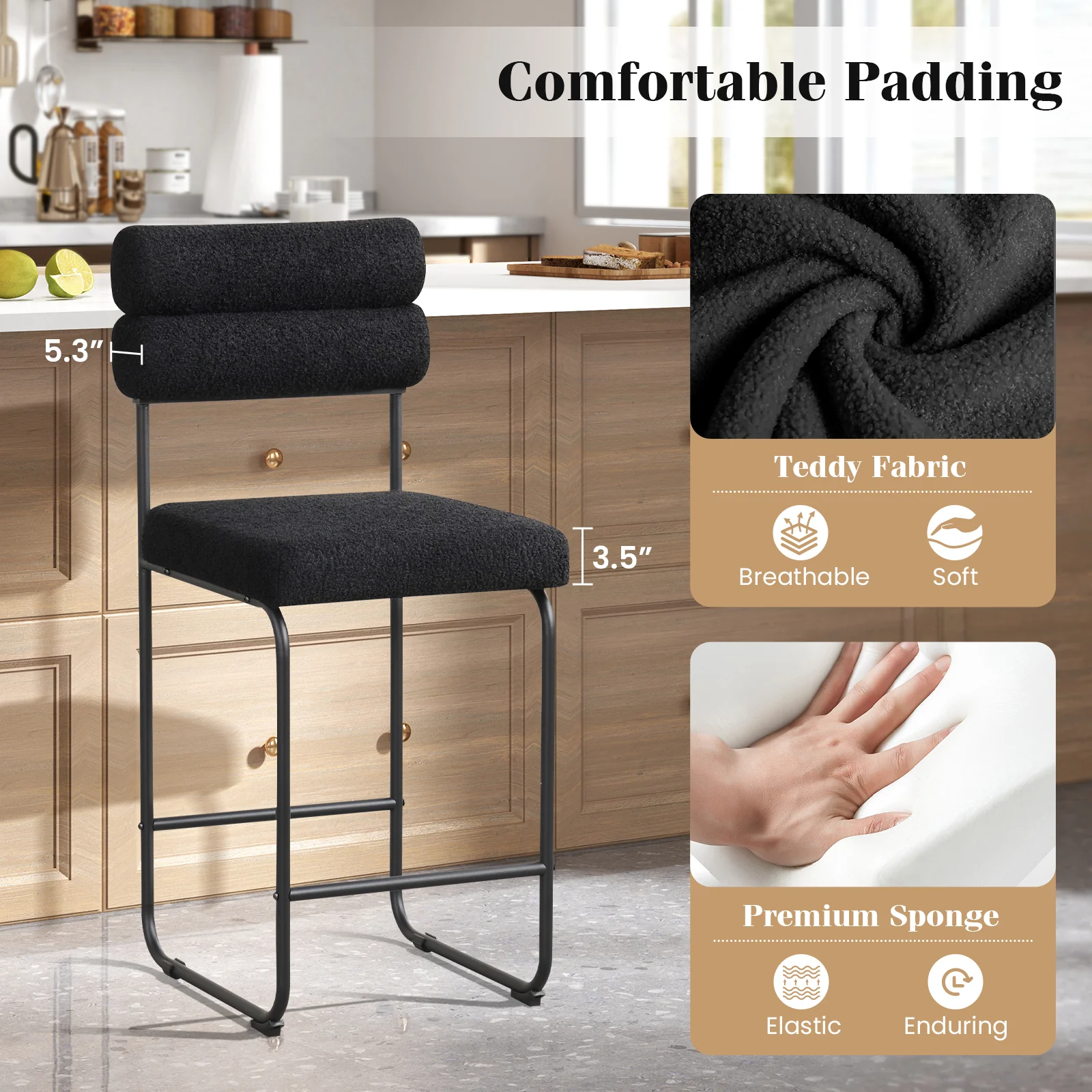 26 Inch Counter Height Bar Stools, Set of 2, Metal Frame, Footrest, Black - Image 7