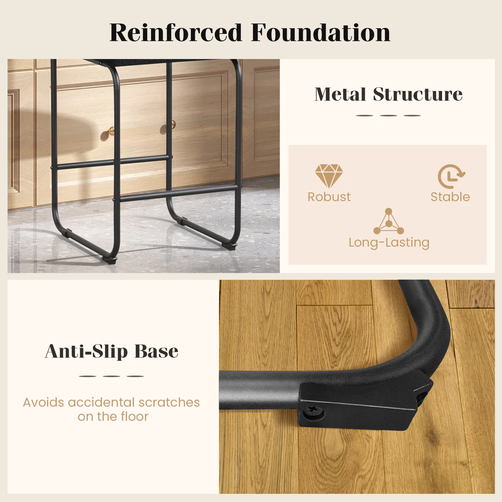 26 Inch Counter Height Bar Stools, Set of 2, Metal Frame, Footrest, Black - Image 8
