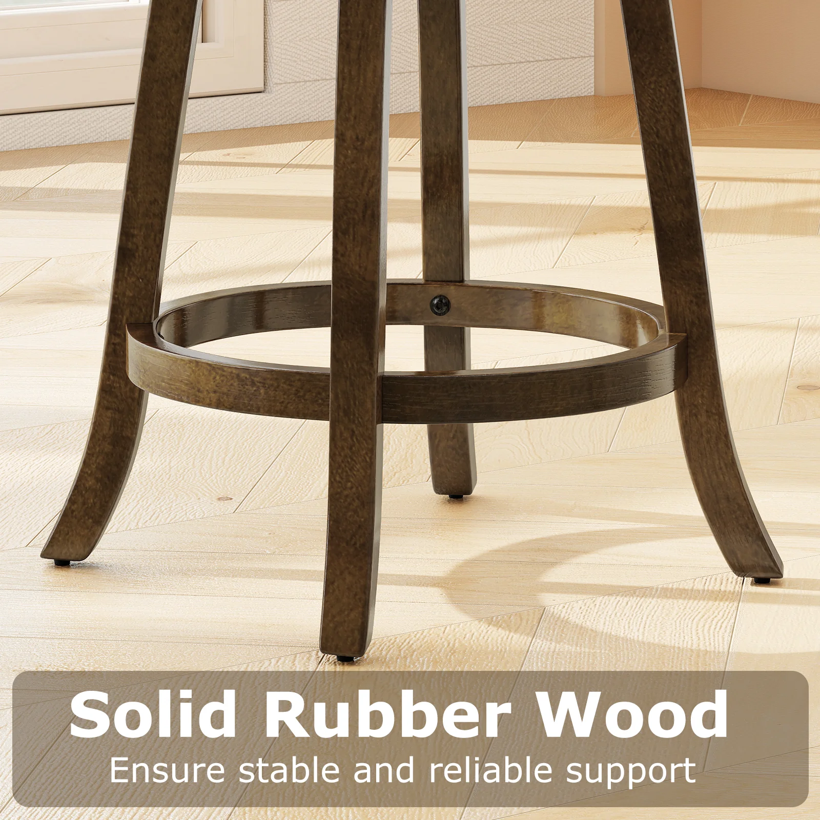 26 Inch Counter Height Bar Stools Set of 2 with Rubber Wood Frame, Brown - Image 10
