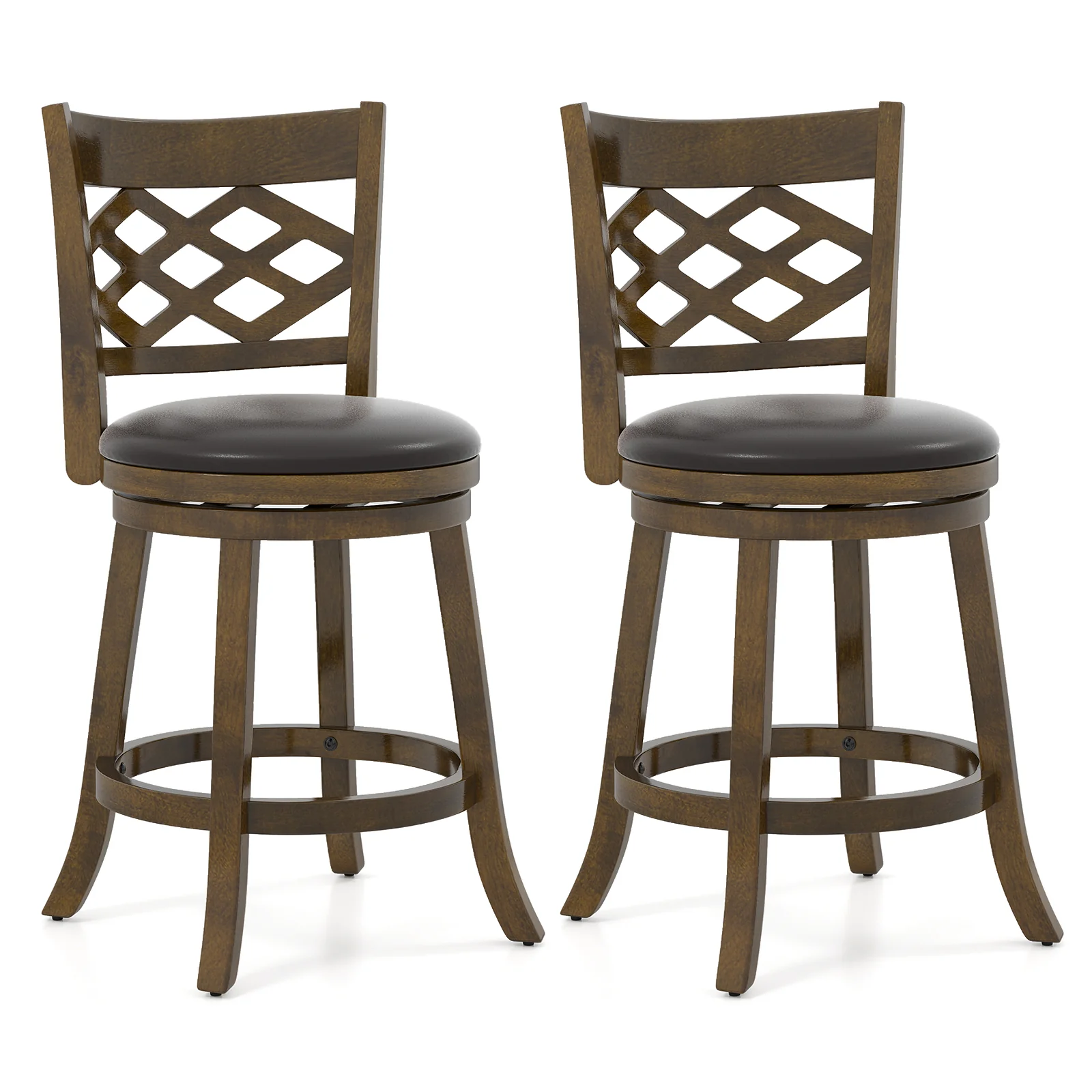 26 Inch Counter Height Bar Stools Set of 2 with Rubber Wood Frame, Brown - Image 4