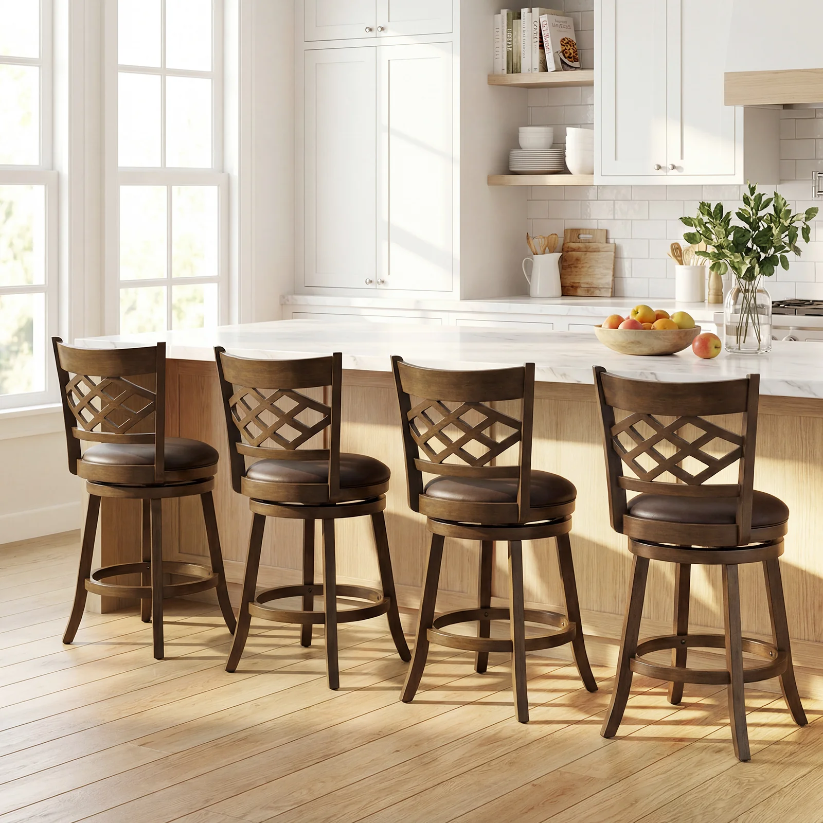 26 Inch Counter Height Bar Stools Set of 2 with Rubber Wood Frame, Brown - Image 6