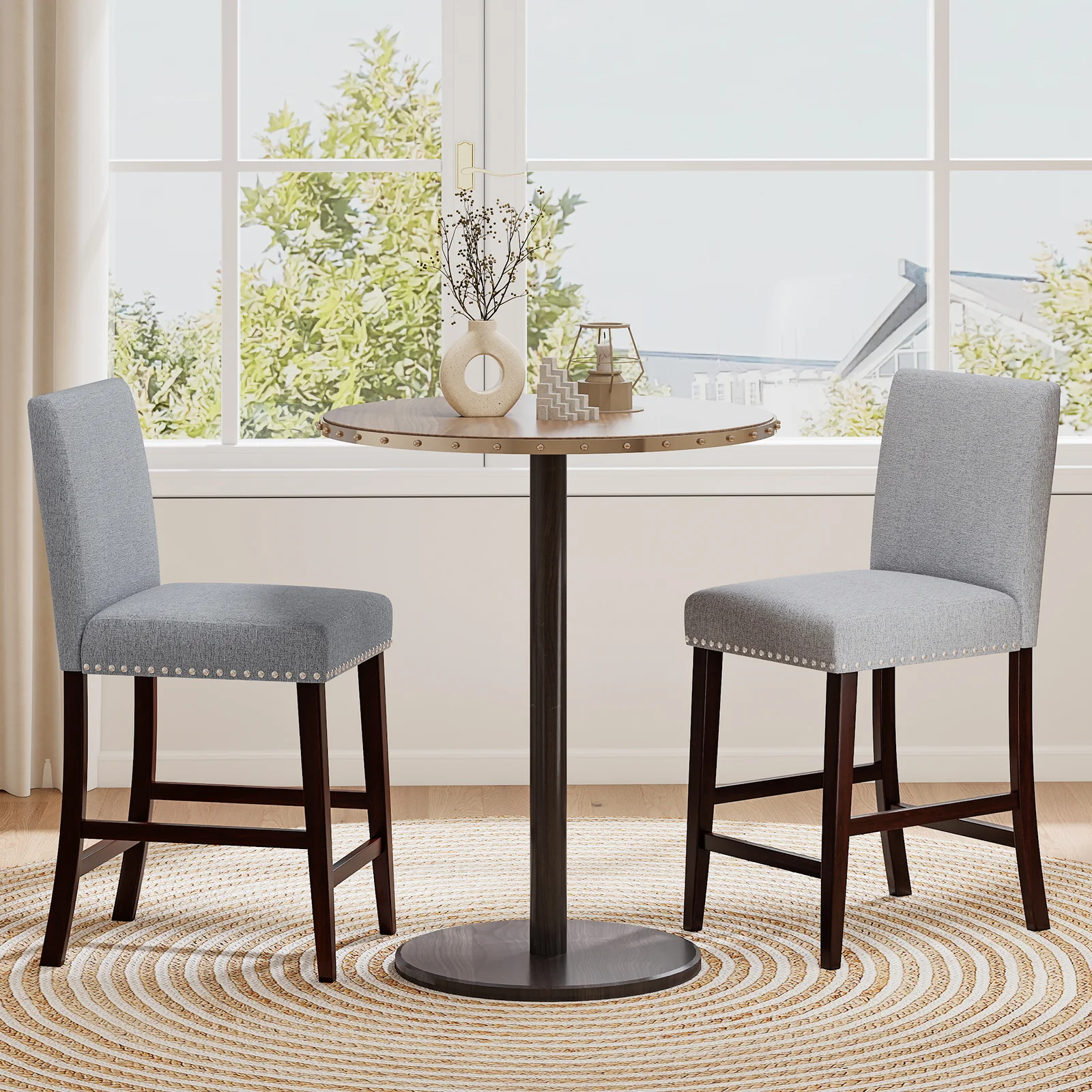 26 Inch Counter Height Chairs, Set of 2, Padded Seat, Backrest, Gray - Image 3