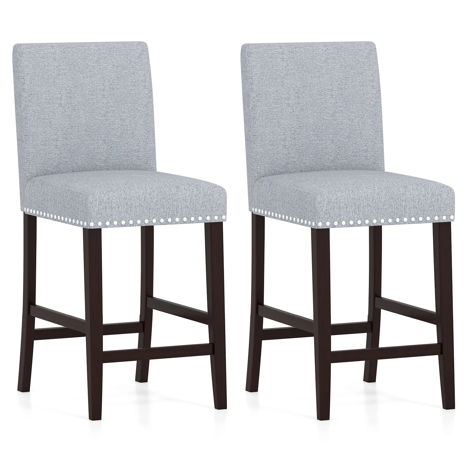 26 Inch Counter Height Chairs, Set of 2, Padded Seat, Backrest, Gray - Image 4