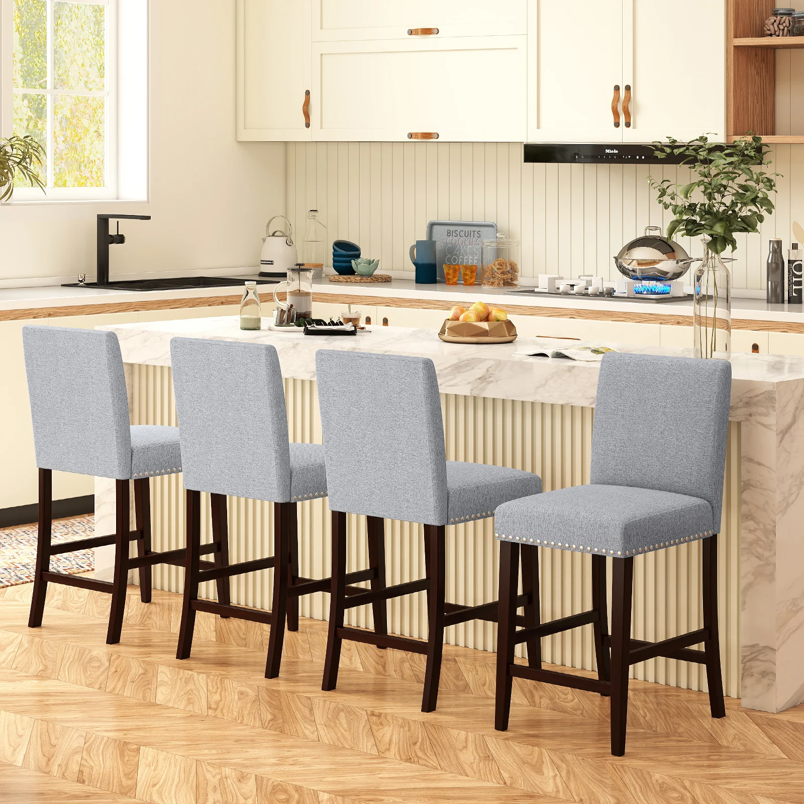 26 Inch Counter Height Chairs, Set of 2, Padded Seat, Backrest, Gray - Image 6
