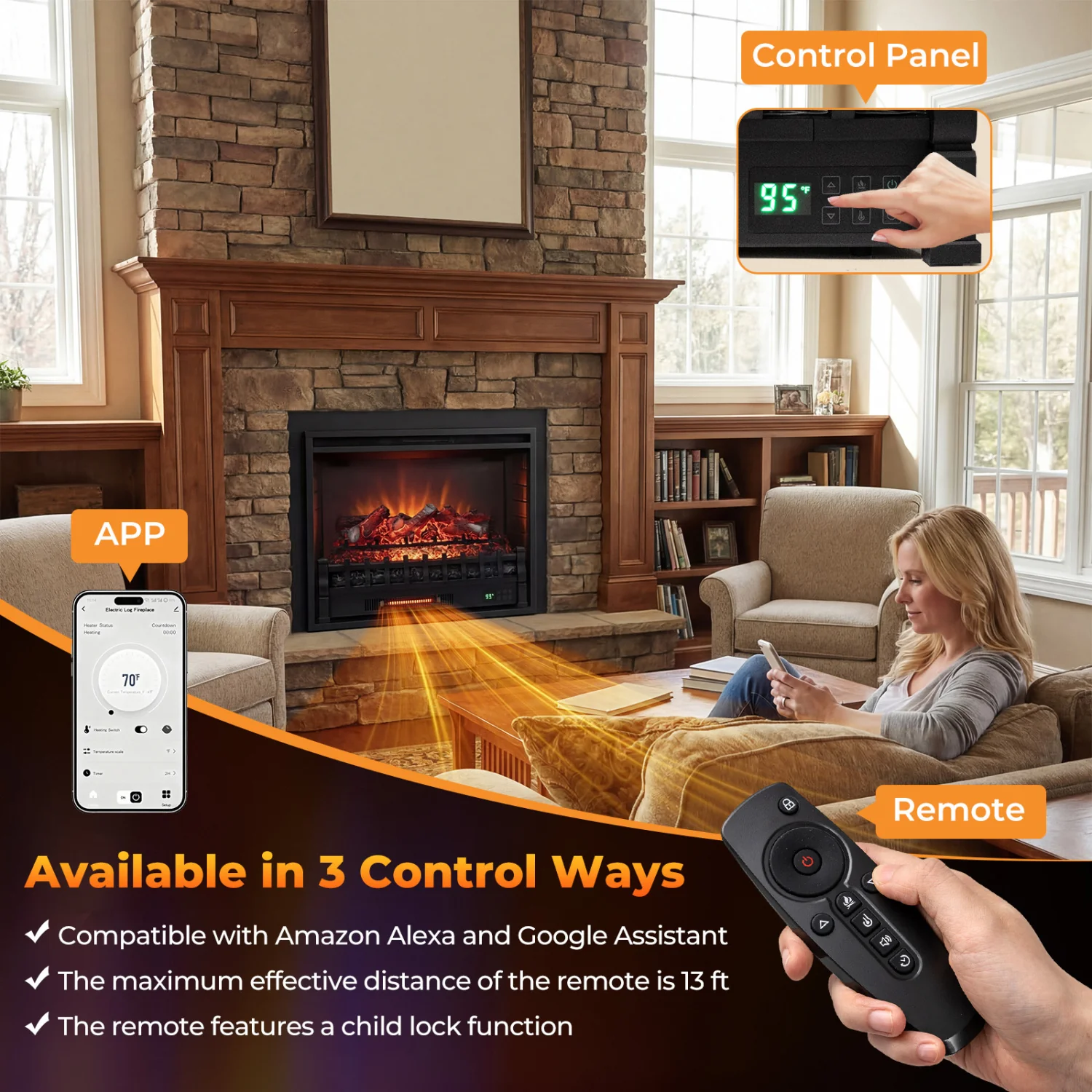 26 Inch WiFi Infrared Electric Fireplace Insert - Image 8