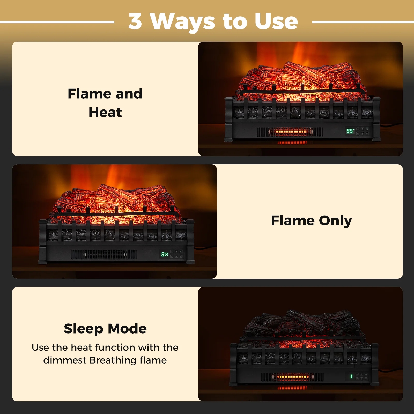 26 Inch WiFi Infrared Quartz Electric Fireplace Insert Logs Heater with Realistic Pinewood Logs, Black - Image 10