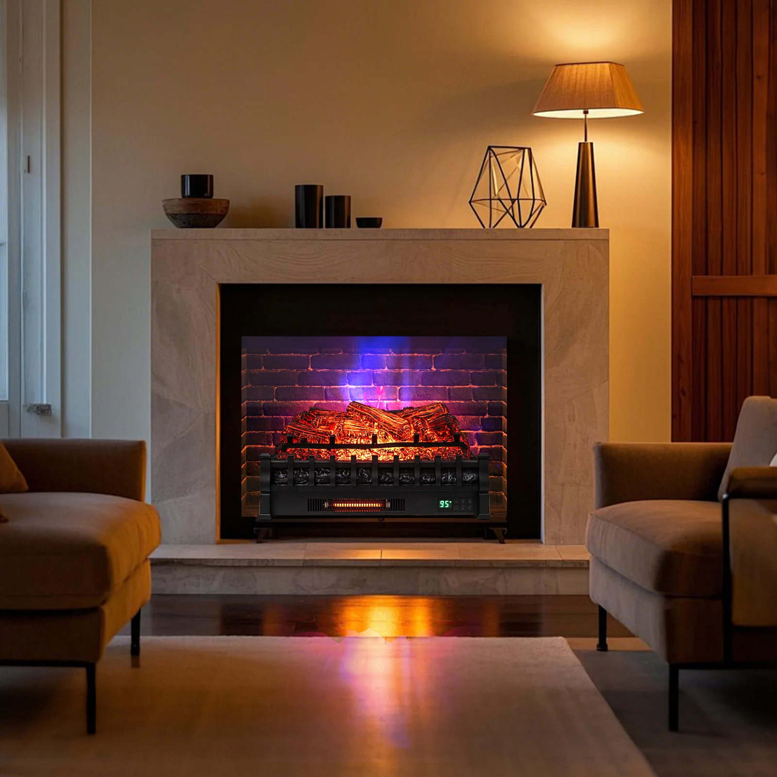 26 Inch WiFi Infrared Quartz Electric Fireplace Insert Logs Heater with Realistic Pinewood Logs, Black - Image 3