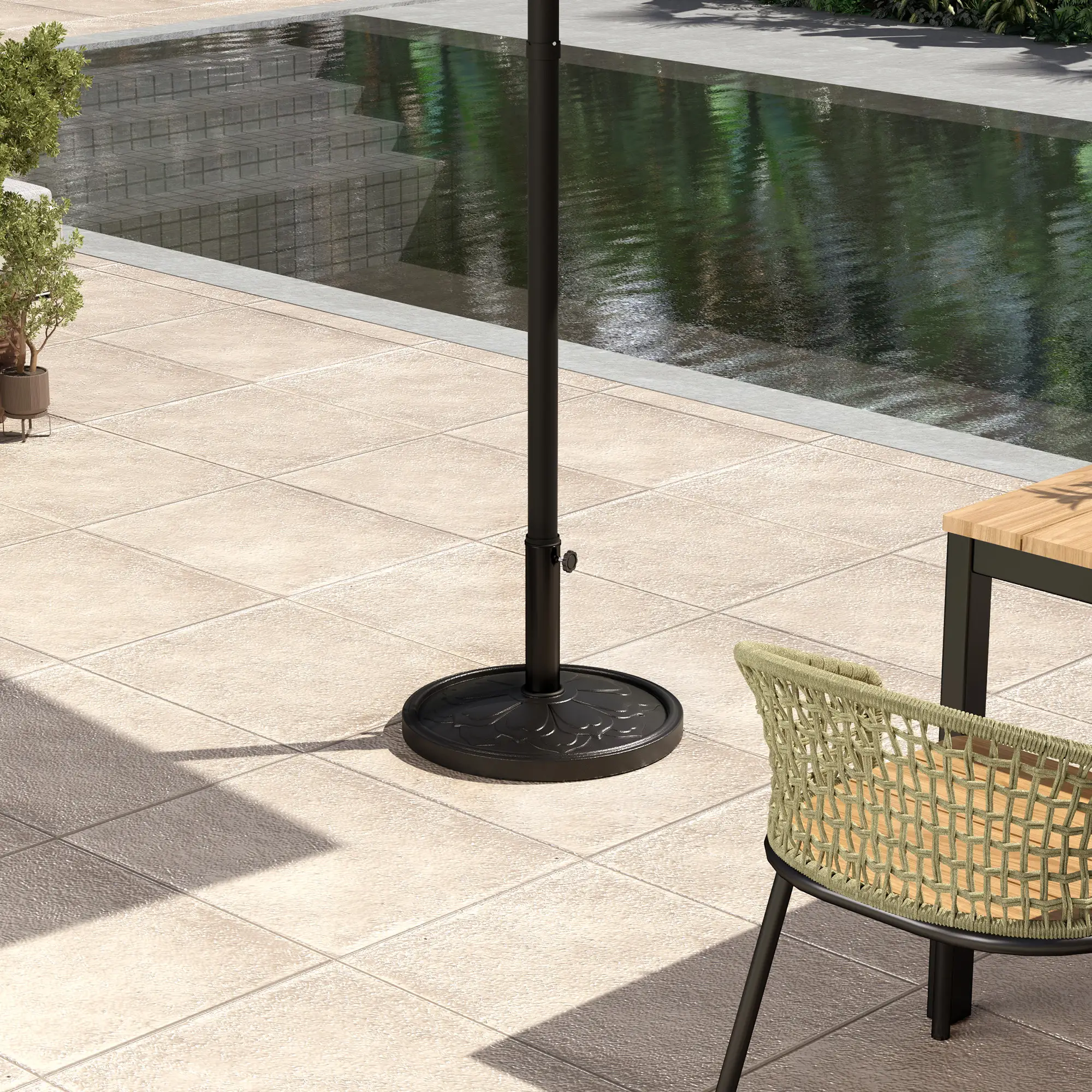 26 lbs Resin Round Patio Umbrella Base, Outdoor Stand For Lawn, Poolside - Image 10