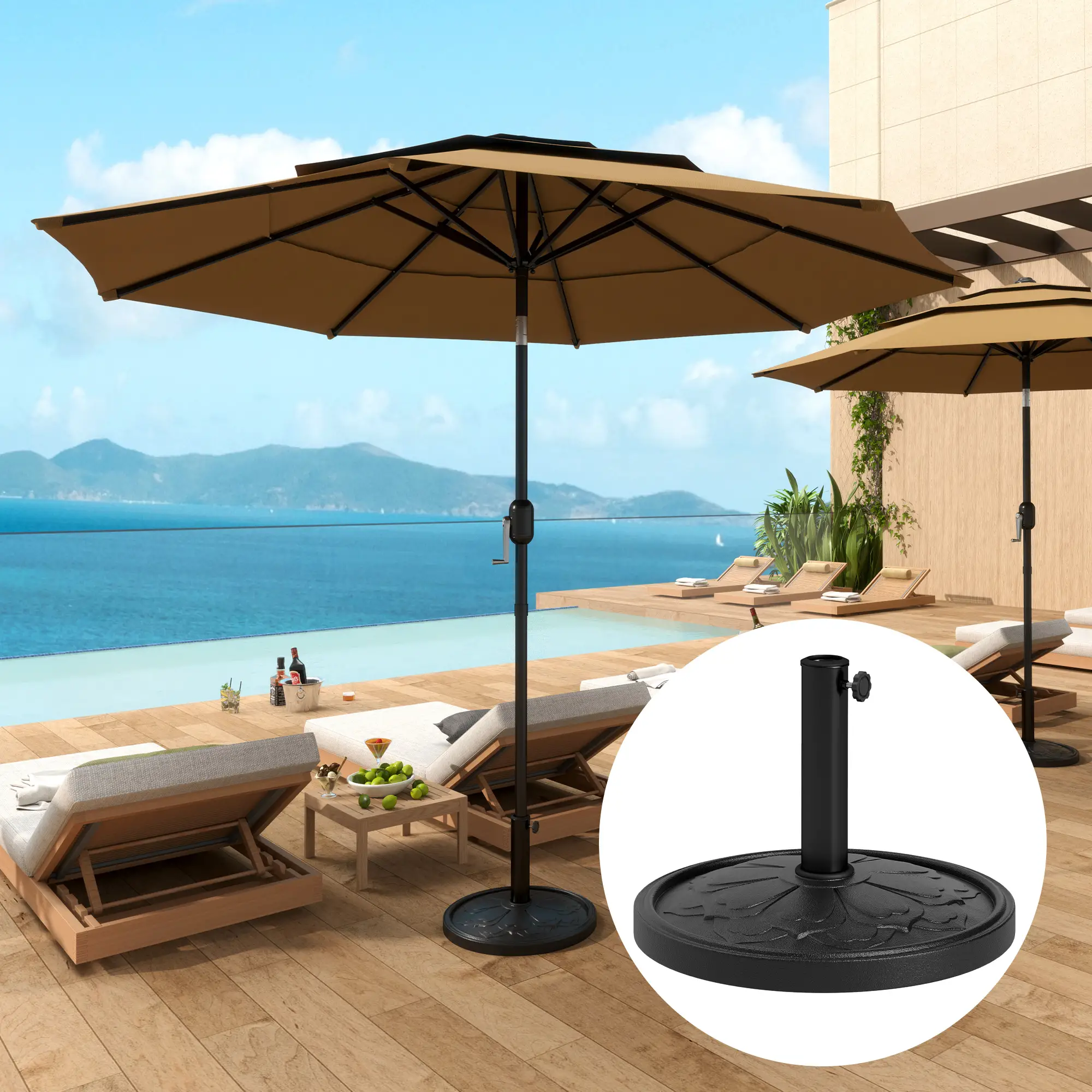 26 lbs Resin Round Patio Umbrella Base, Outdoor Stand For Lawn, Poolside - Image 2