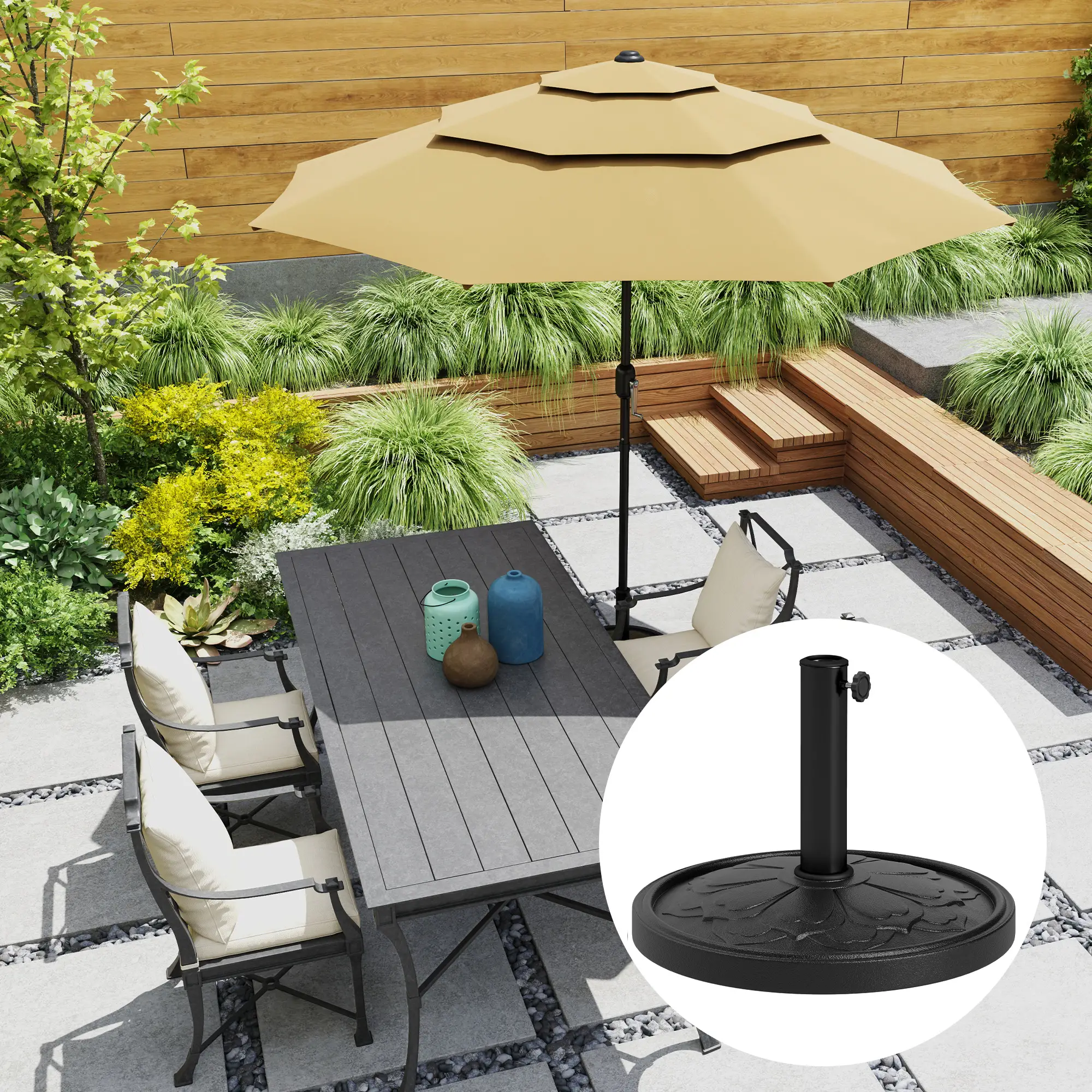 26 lbs Resin Round Patio Umbrella Base, Outdoor Stand For Lawn, Poolside - Image 8