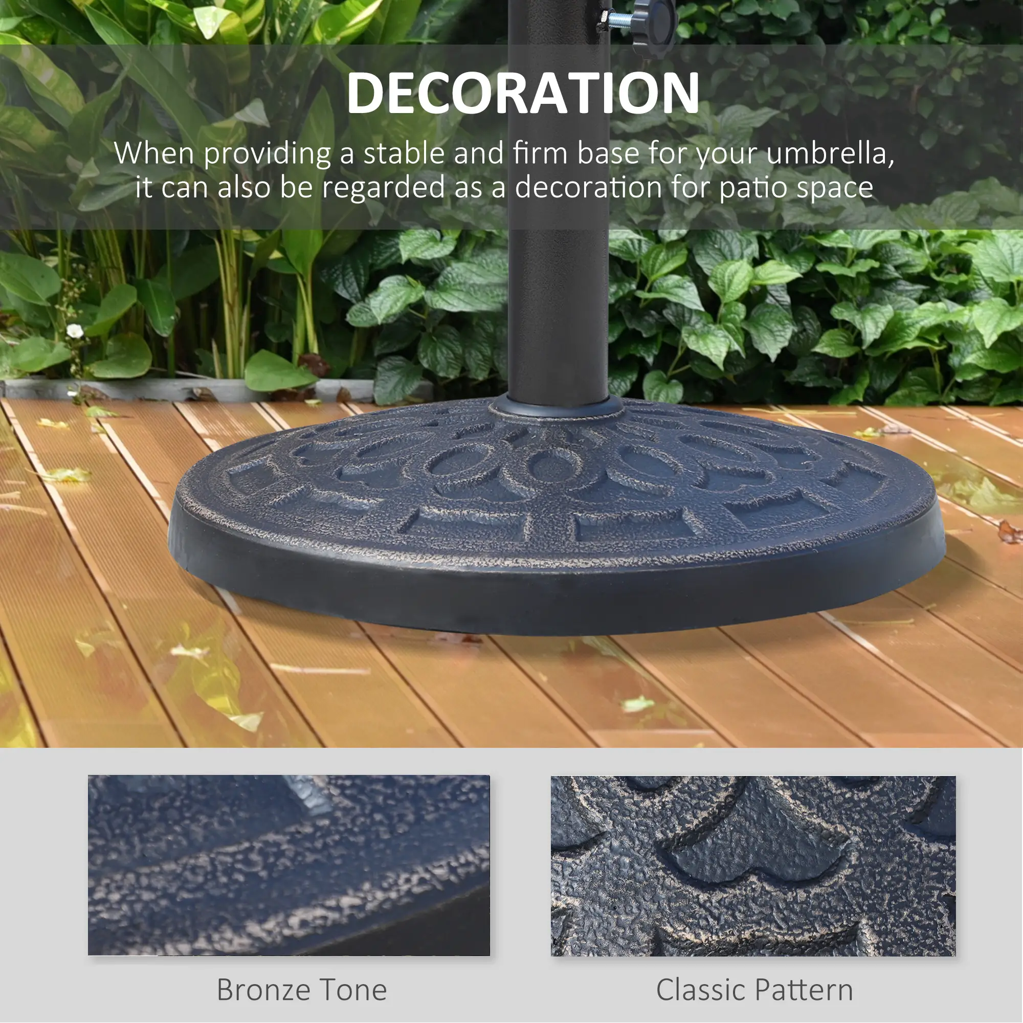26 lbs Resin Umbrella Base, Round Market Parasol Holder, Φ1.5", Φ1.89" Pole, Bronze - Image 4