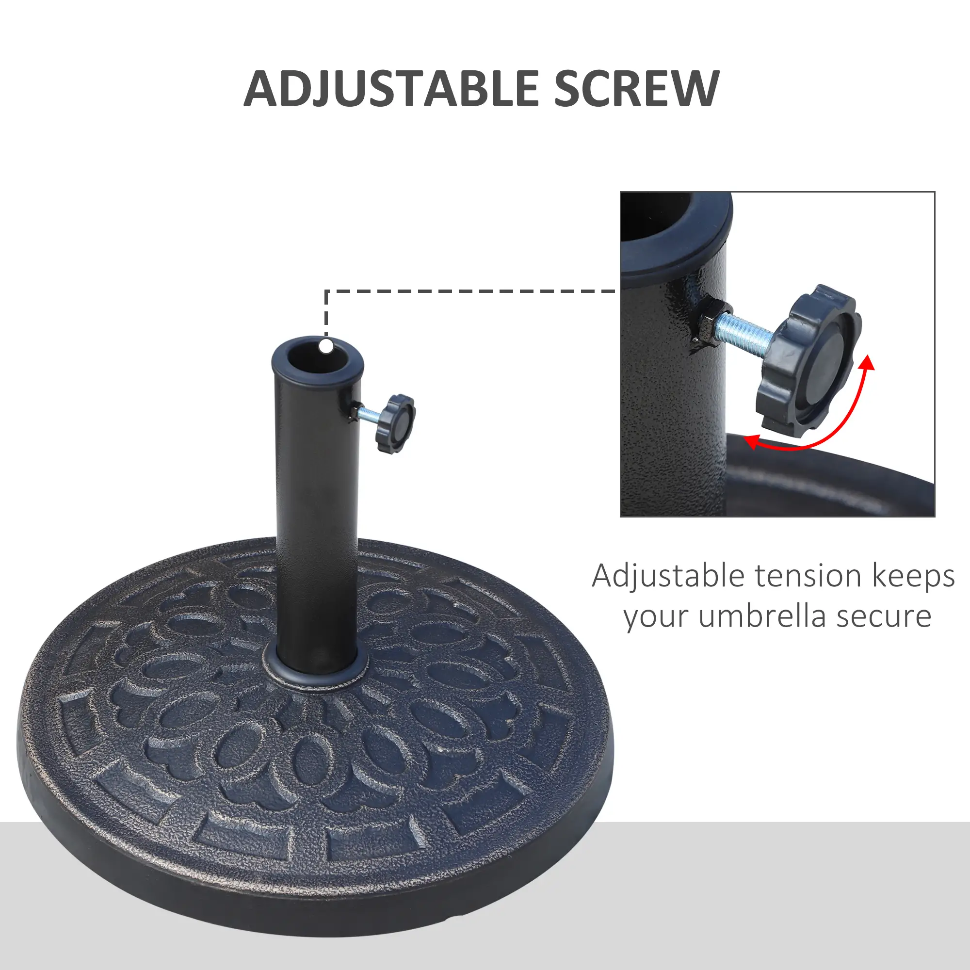 26 lbs Resin Umbrella Base, Round Market Parasol Holder, Φ1.5", Φ1.89" Pole, Bronze - Image 5