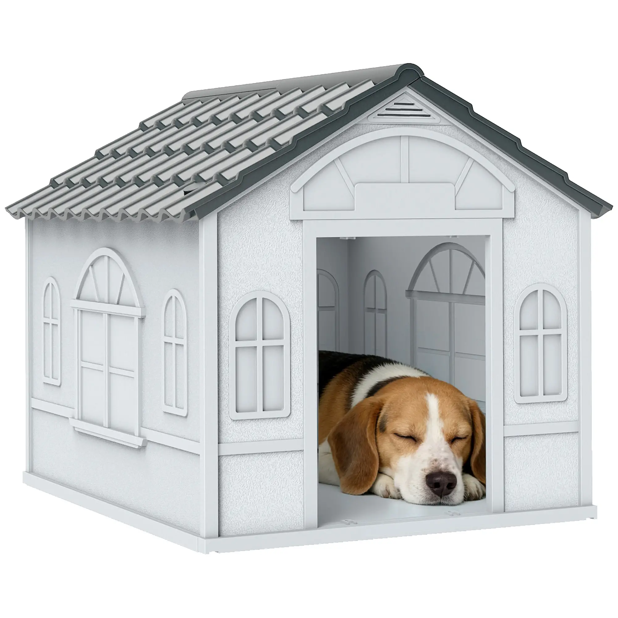 26" Plastic Dog House, Outdoor with Air Vents, Small Medium Dogs, Grey - Image 11