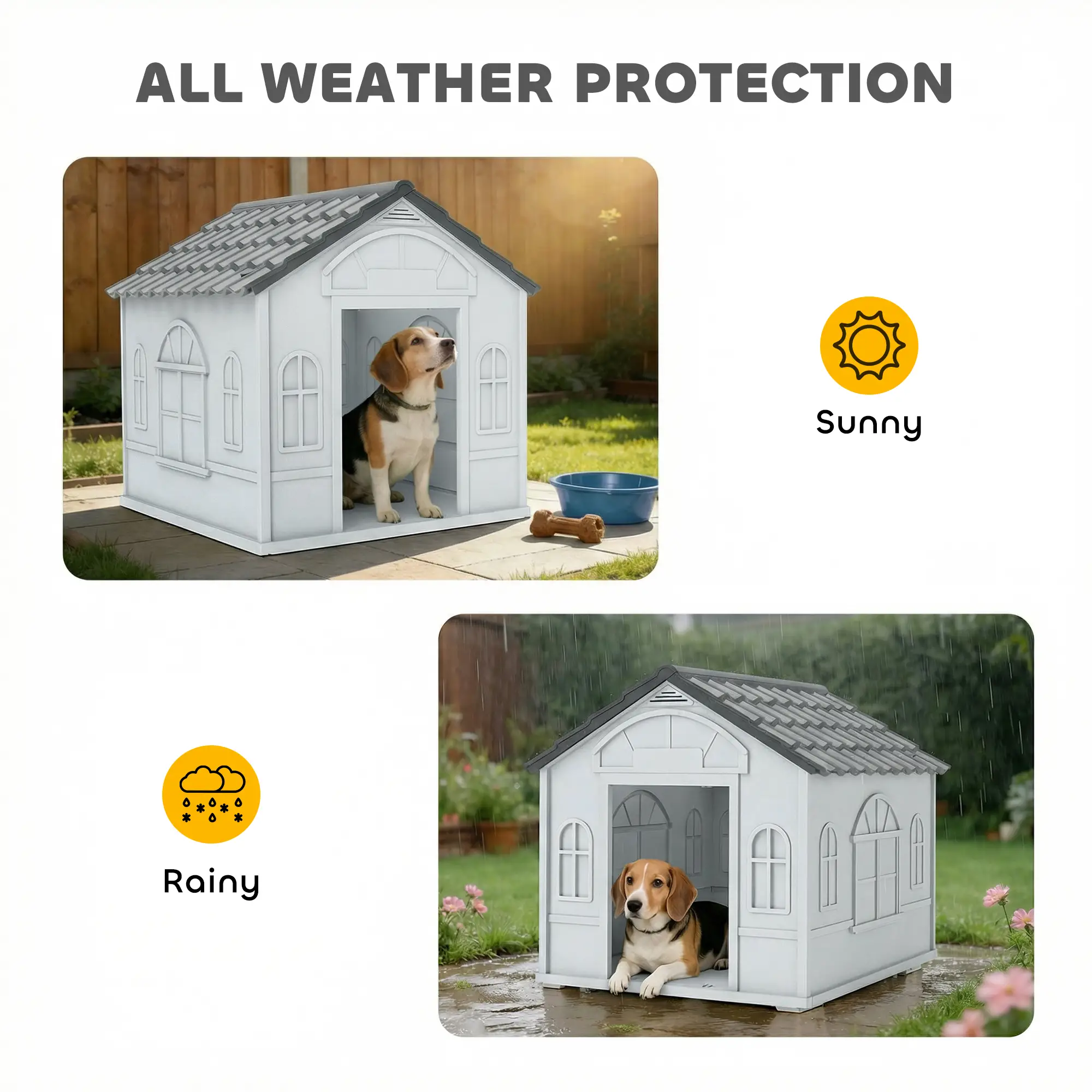 26" Plastic Dog House, Outdoor with Air Vents, Small Medium Dogs, Grey - Image 4