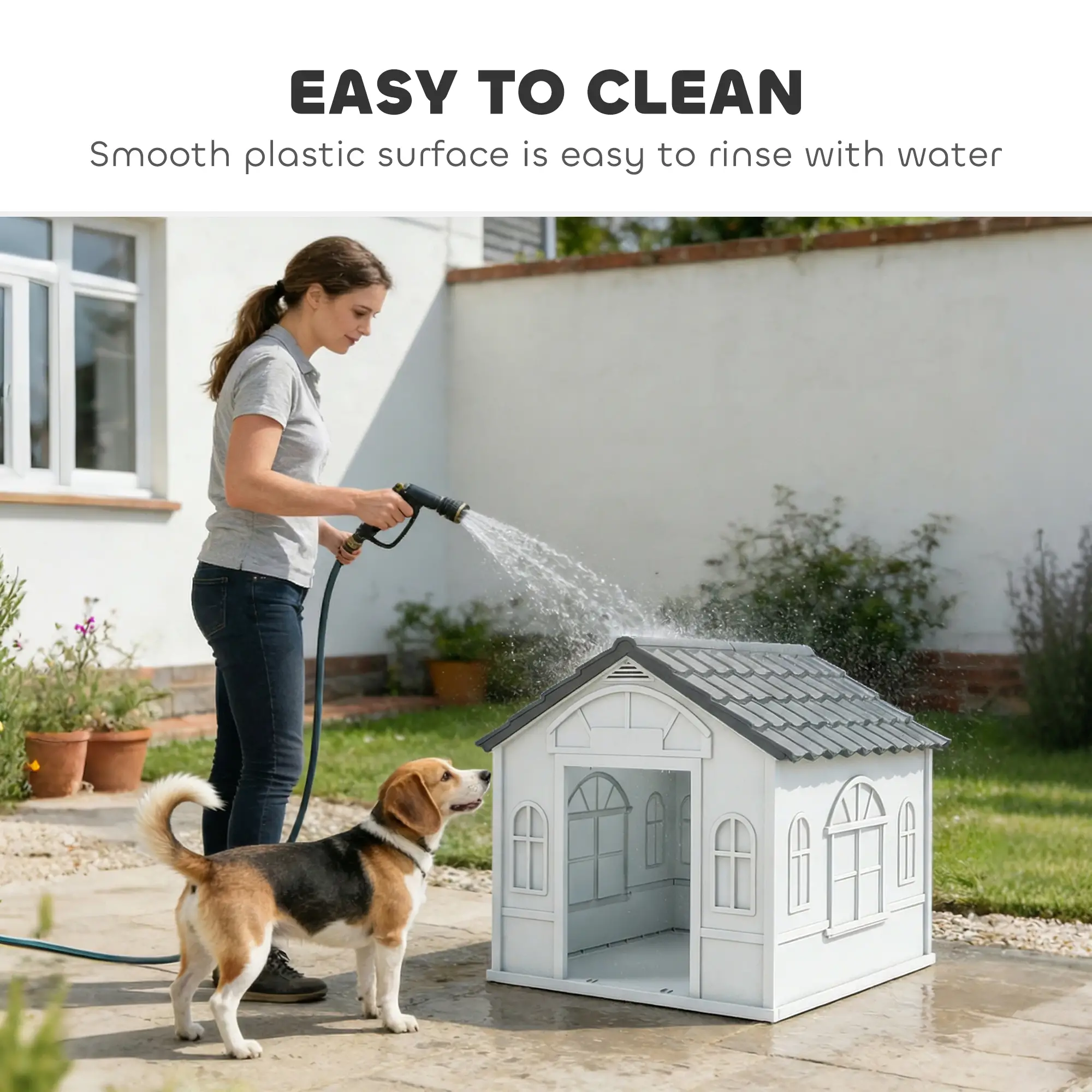 26" Plastic Dog House, Outdoor with Air Vents, Small Medium Dogs, Grey - Image 5
