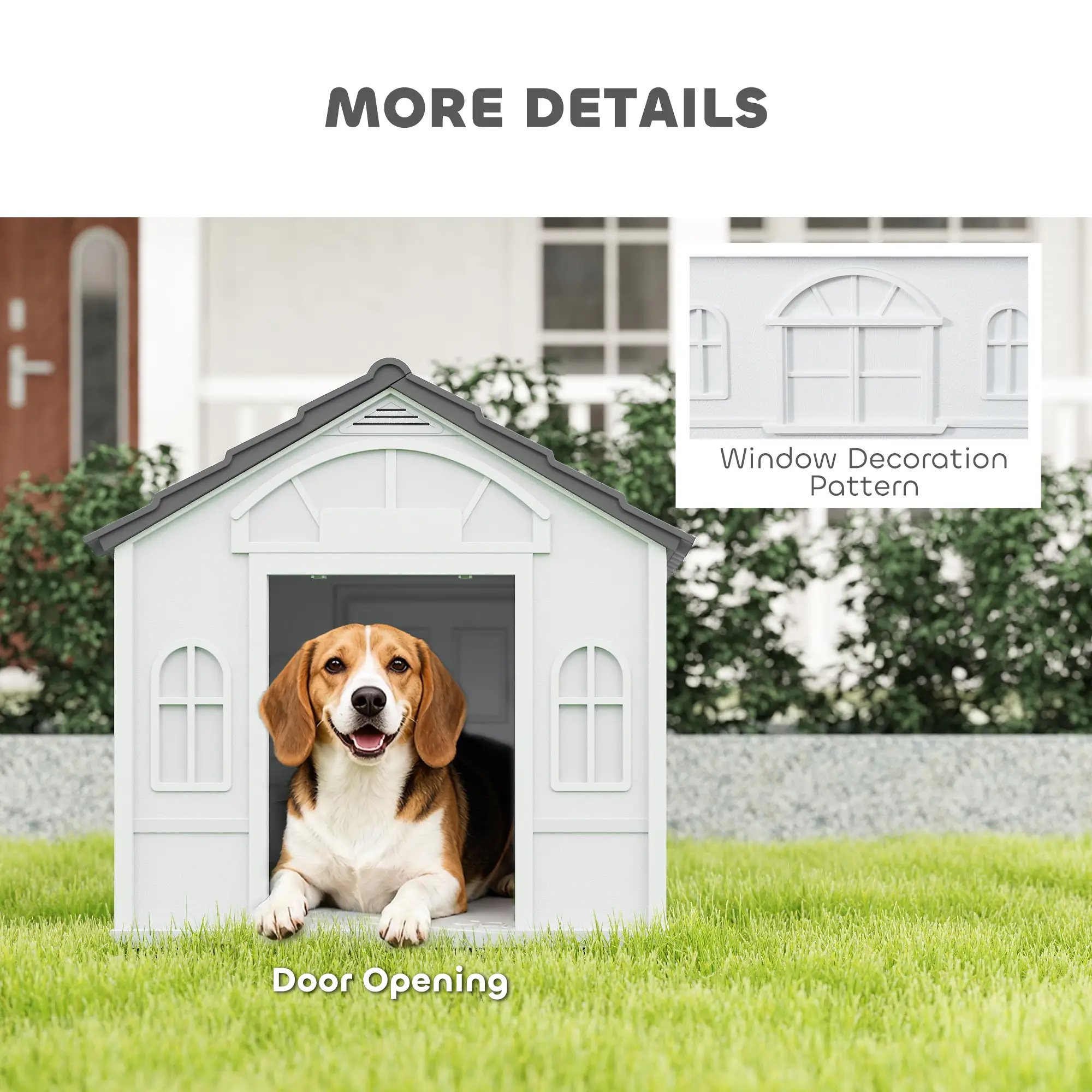 26" Plastic Dog House, Outdoor with Air Vents, Small Medium Dogs, Grey - Image 6