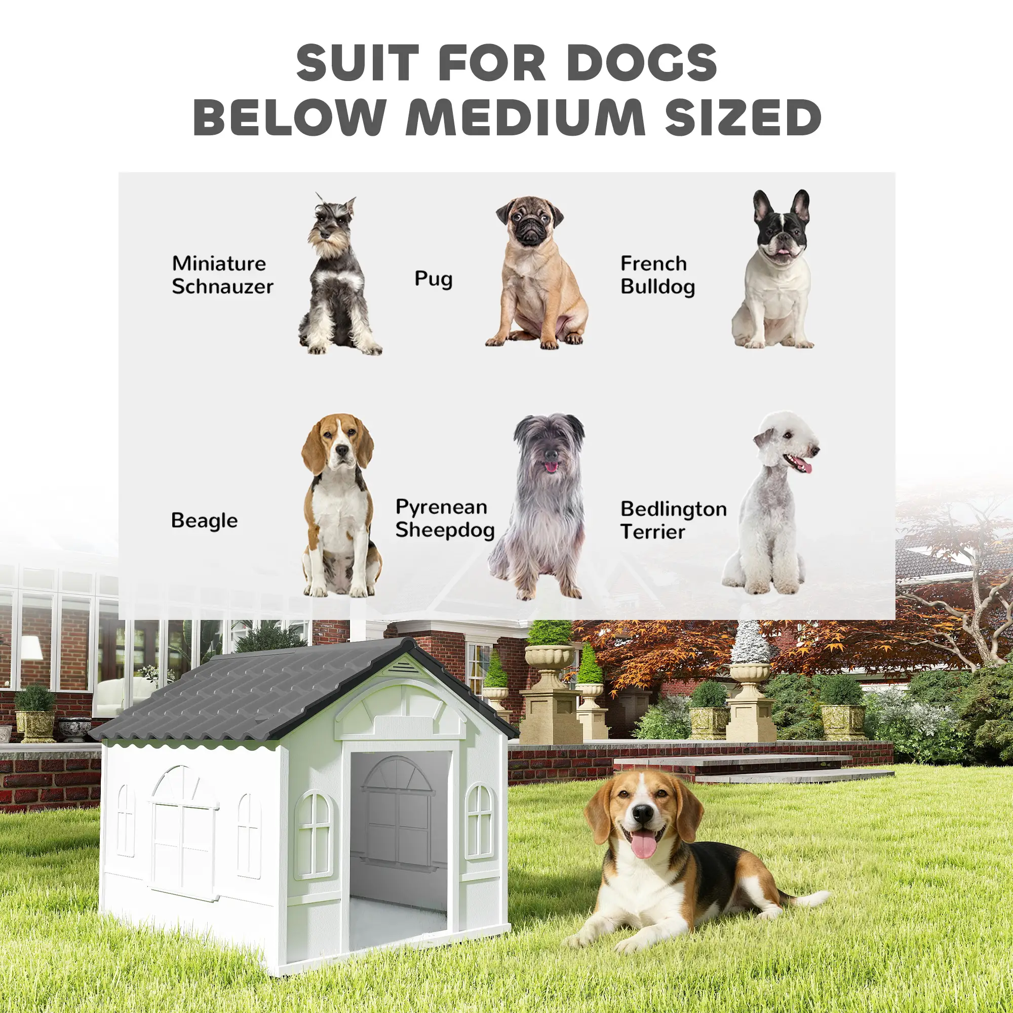 26" Plastic Dog House, Outdoor with Air Vents, Small Medium Dogs, Grey - Image 7