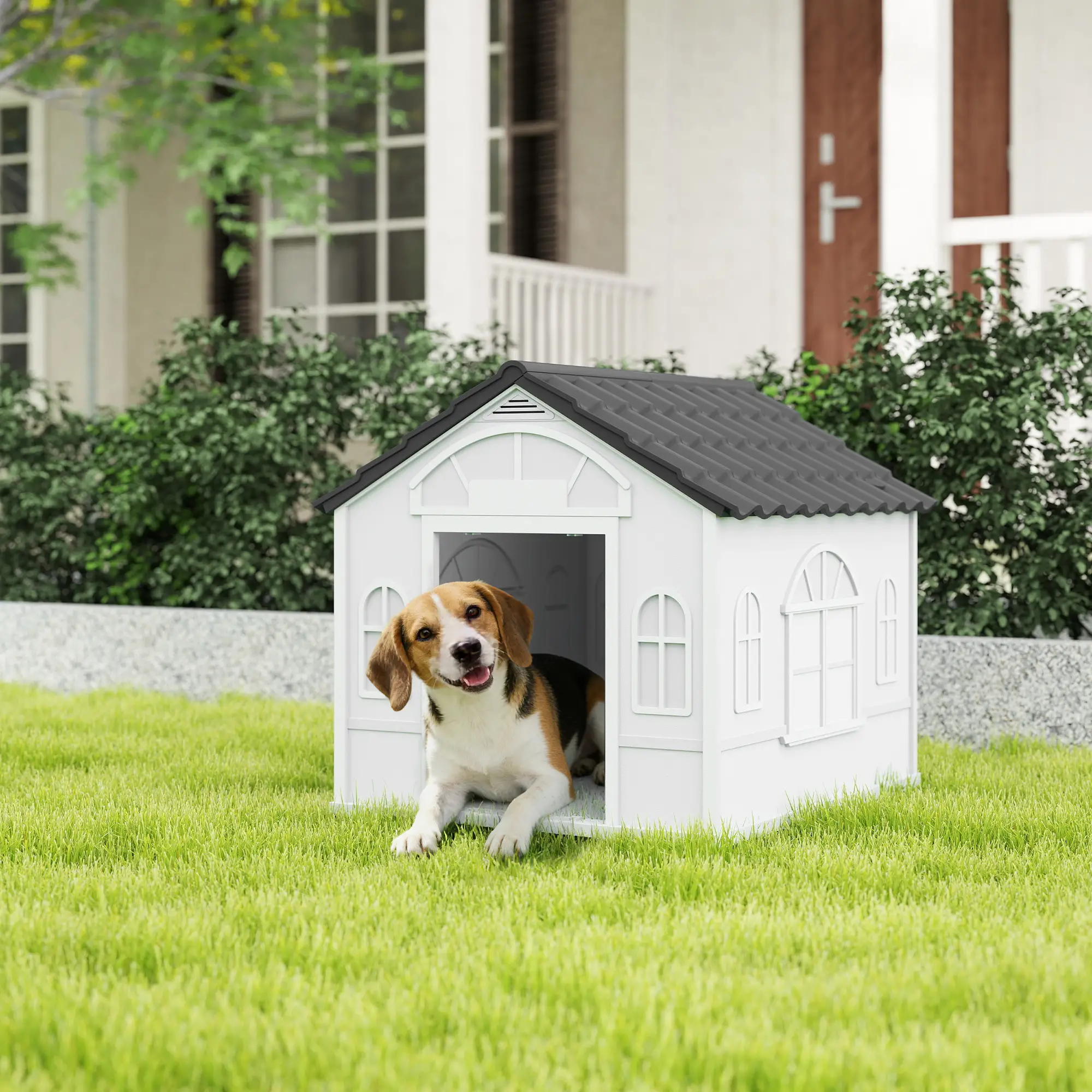 26" Plastic Dog House, Outdoor with Air Vents, Small Medium Dogs, Grey - Image 8
