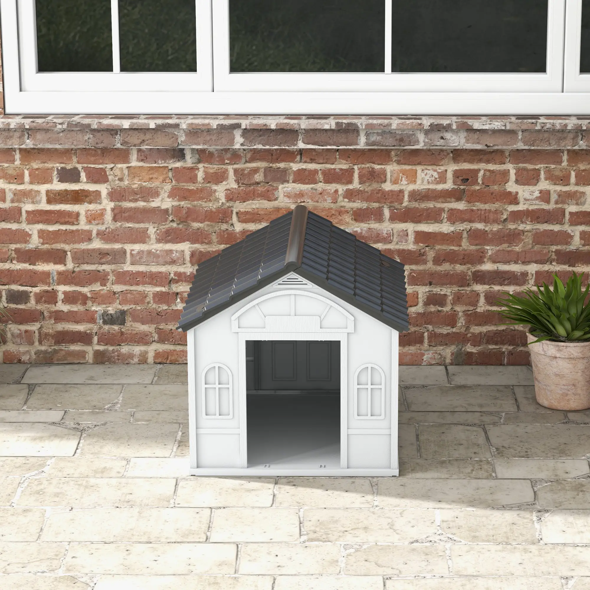 26" Plastic Dog House, Outdoor with Air Vents, Small Medium Dogs, Grey - Image 9