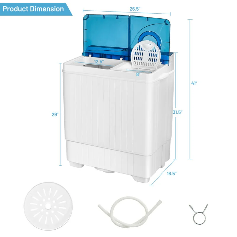26 Pound Portable Semi-Automatic Washing Machine, Blue - Image 5