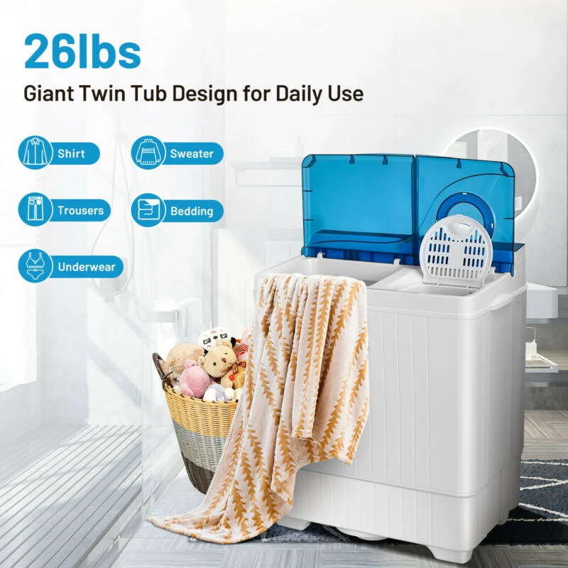 26 Pound Portable Semi-Automatic Washing Machine, Blue - Image 8