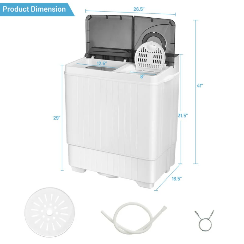 26 Pound Portable Semi-Automatic Washing Machine, Gray - Image 5